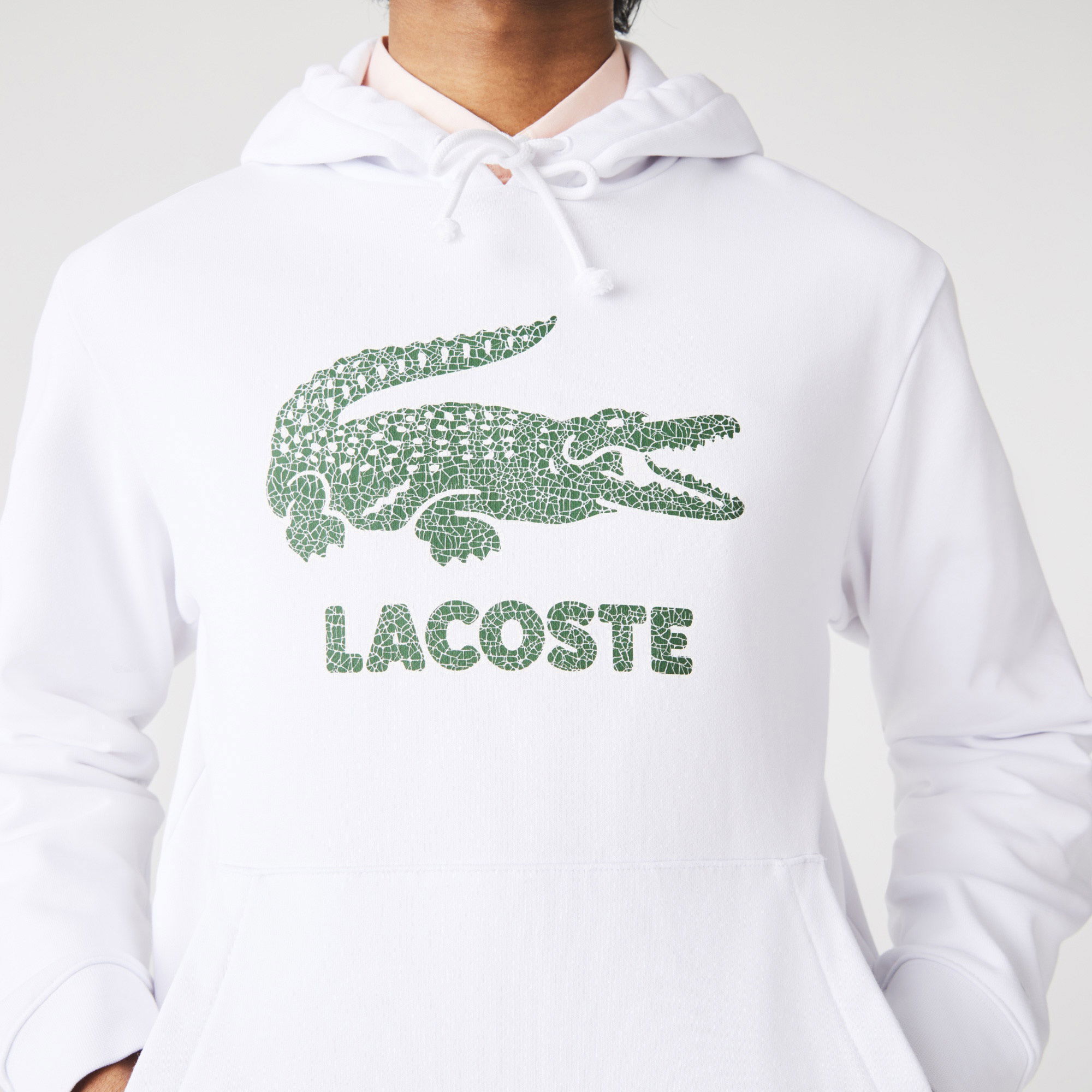 Lacoste Erkek Classic Fit Kapüşonlu Baskılı Beyaz Sweatshirt