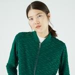 Lacoste Kadın Slim Fit Fermuarlı Desenli Yeşil Sweatshirt