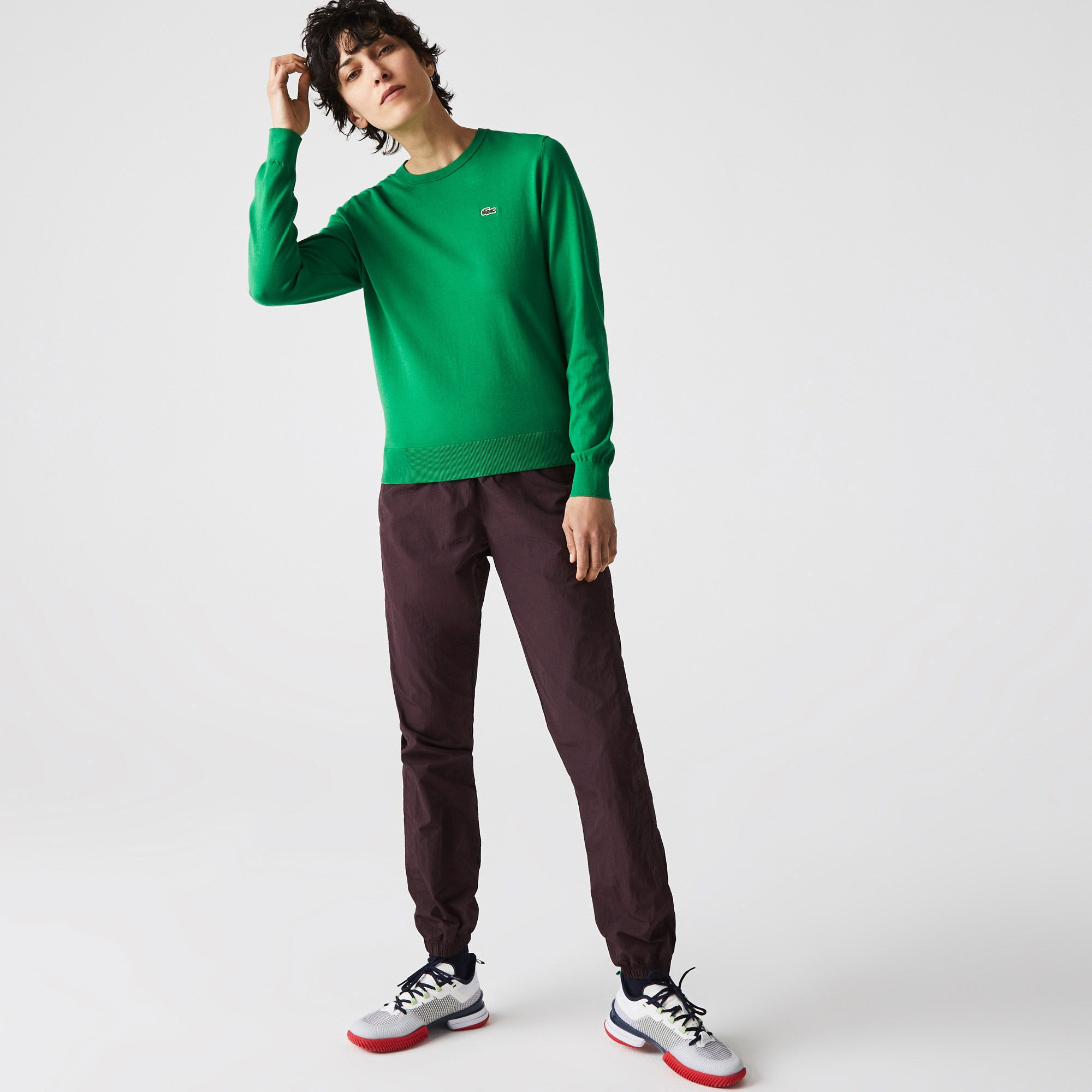 Lacoste Kadın Bisiklet Yaka Yeşil Kazak