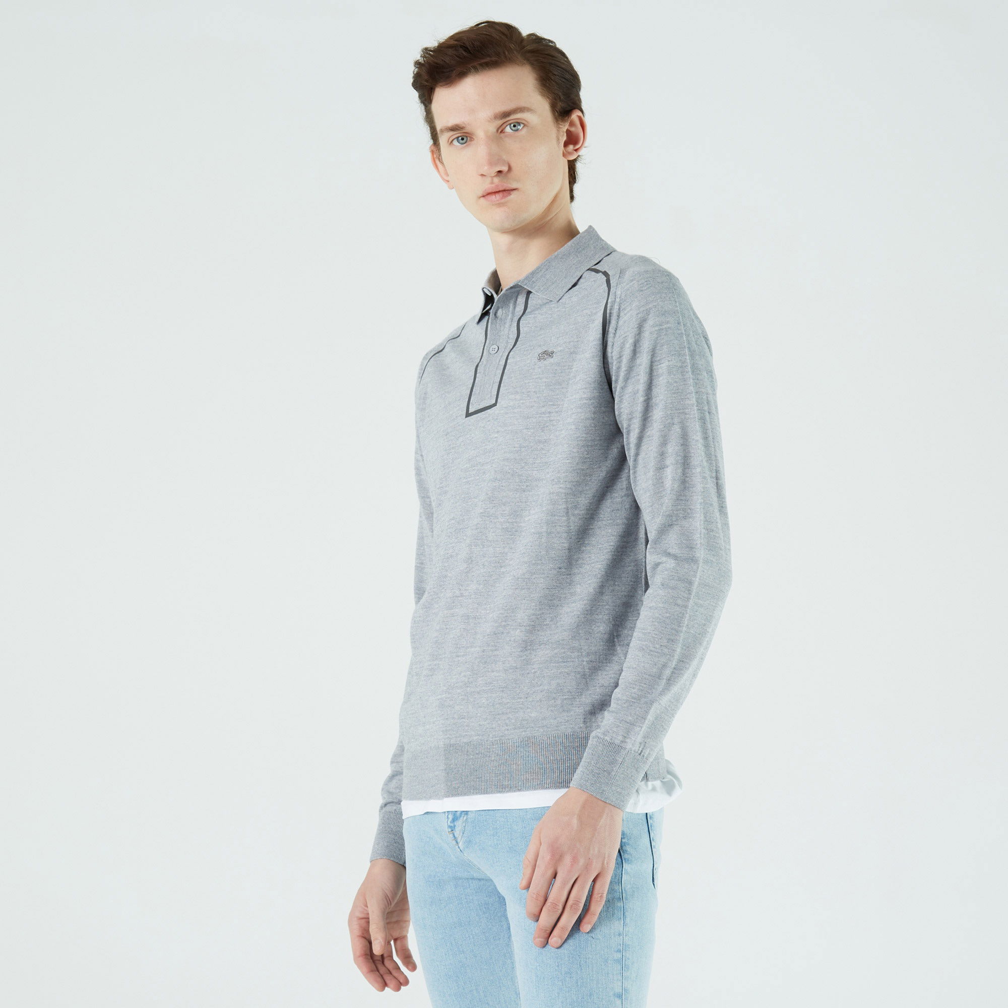 Lacoste Erkek Regular Fit Düğmeli Polo Yaka Gri Kazak