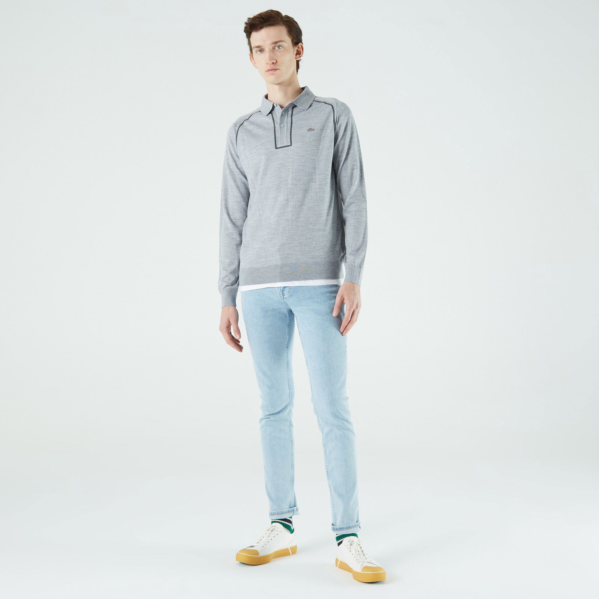 Lacoste Erkek Regular Fit Düğmeli Polo Yaka Gri Kazak