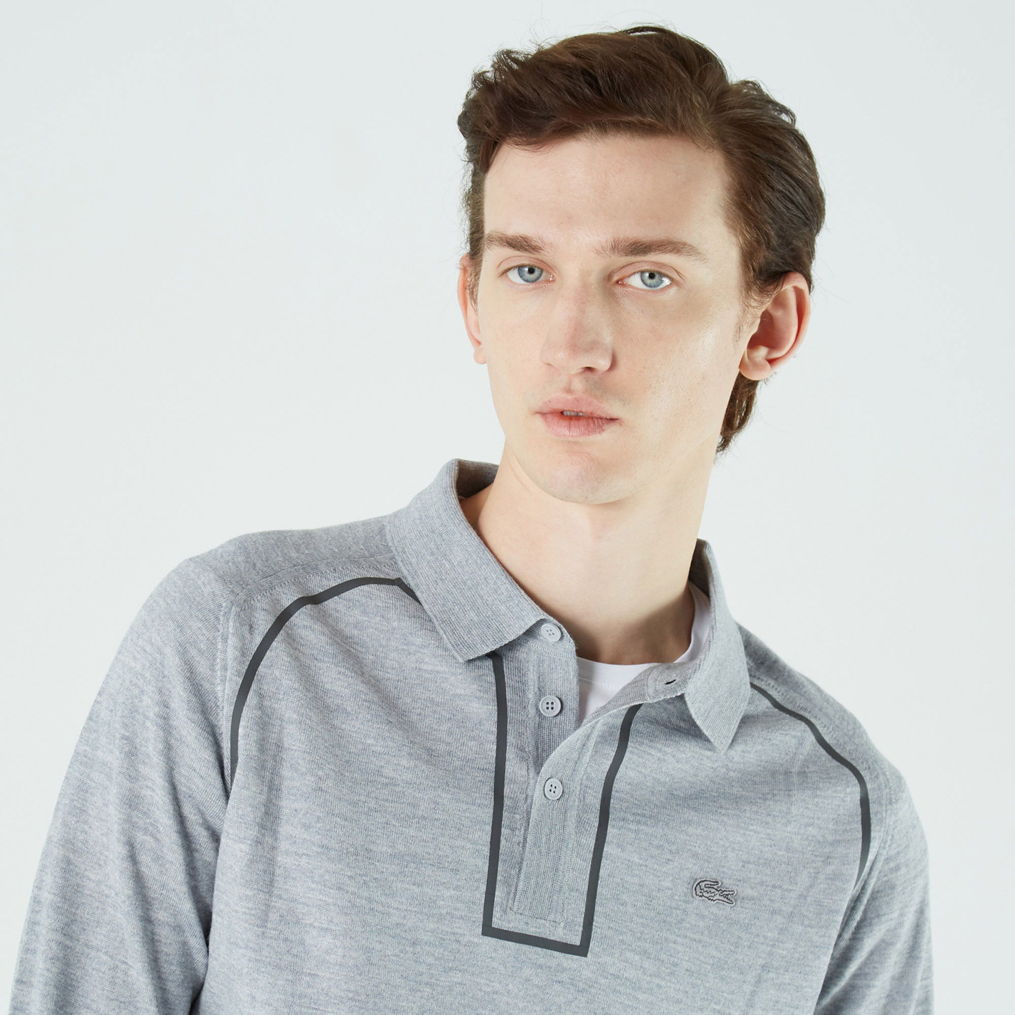 Lacoste Erkek Regular Fit Düğmeli Polo Yaka Gri Kazak