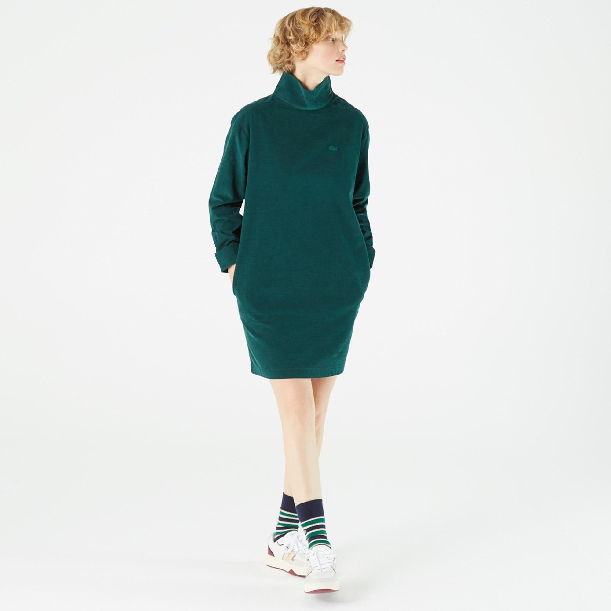 Lacoste Kadın Regular Fit Uzun Kollu Boğazlı Yaka Yeşil Elbise