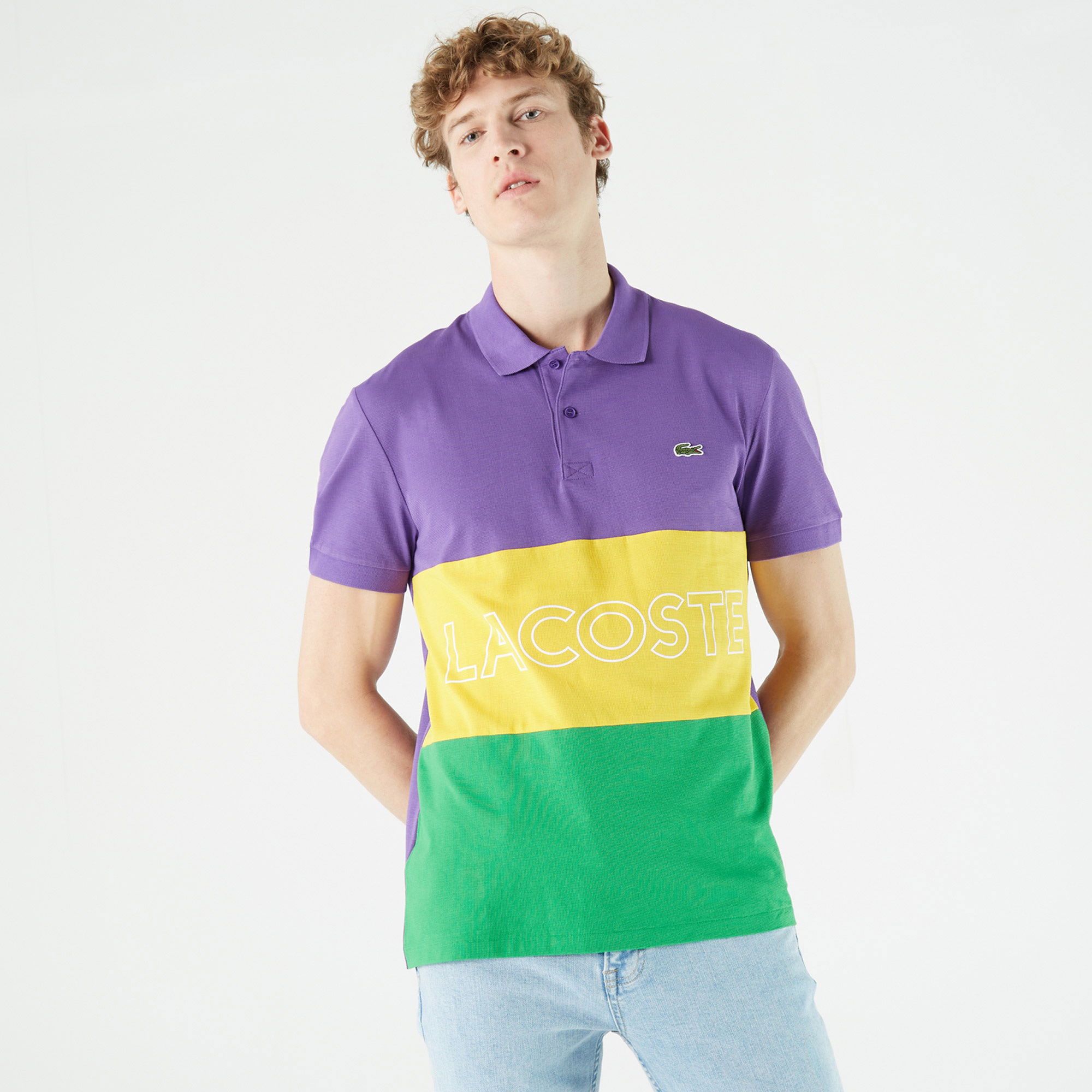 Lacoste Erkek Regular Fit Renk Bloklu Mor Polo