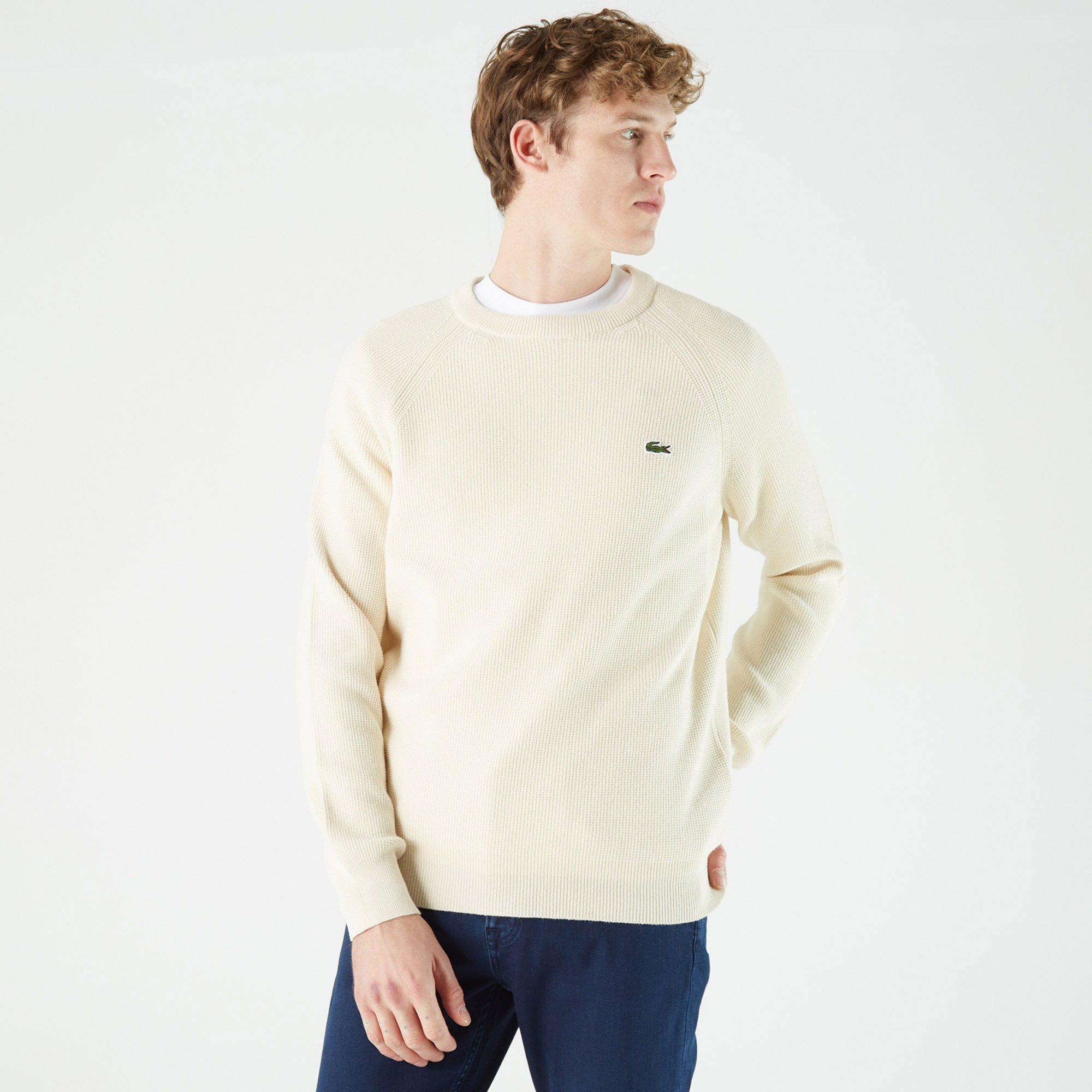 Lacoste Erkek Regular Fit Bisiklet Yaka Bej Kazak