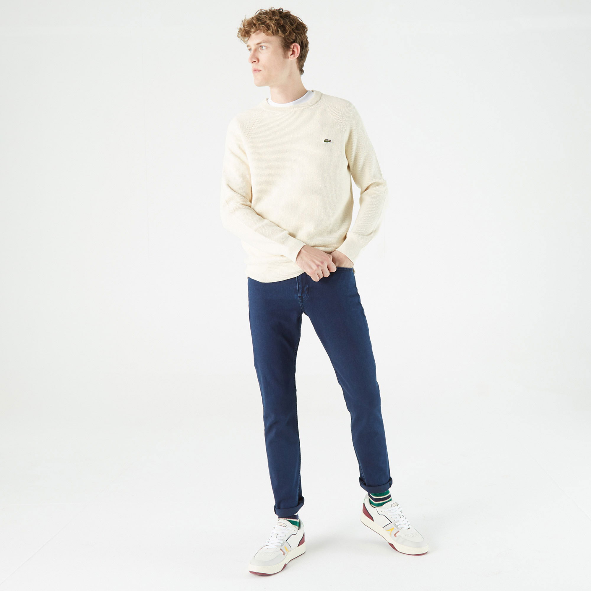 Lacoste Erkek Regular Fit Bisiklet Yaka Bej Kazak