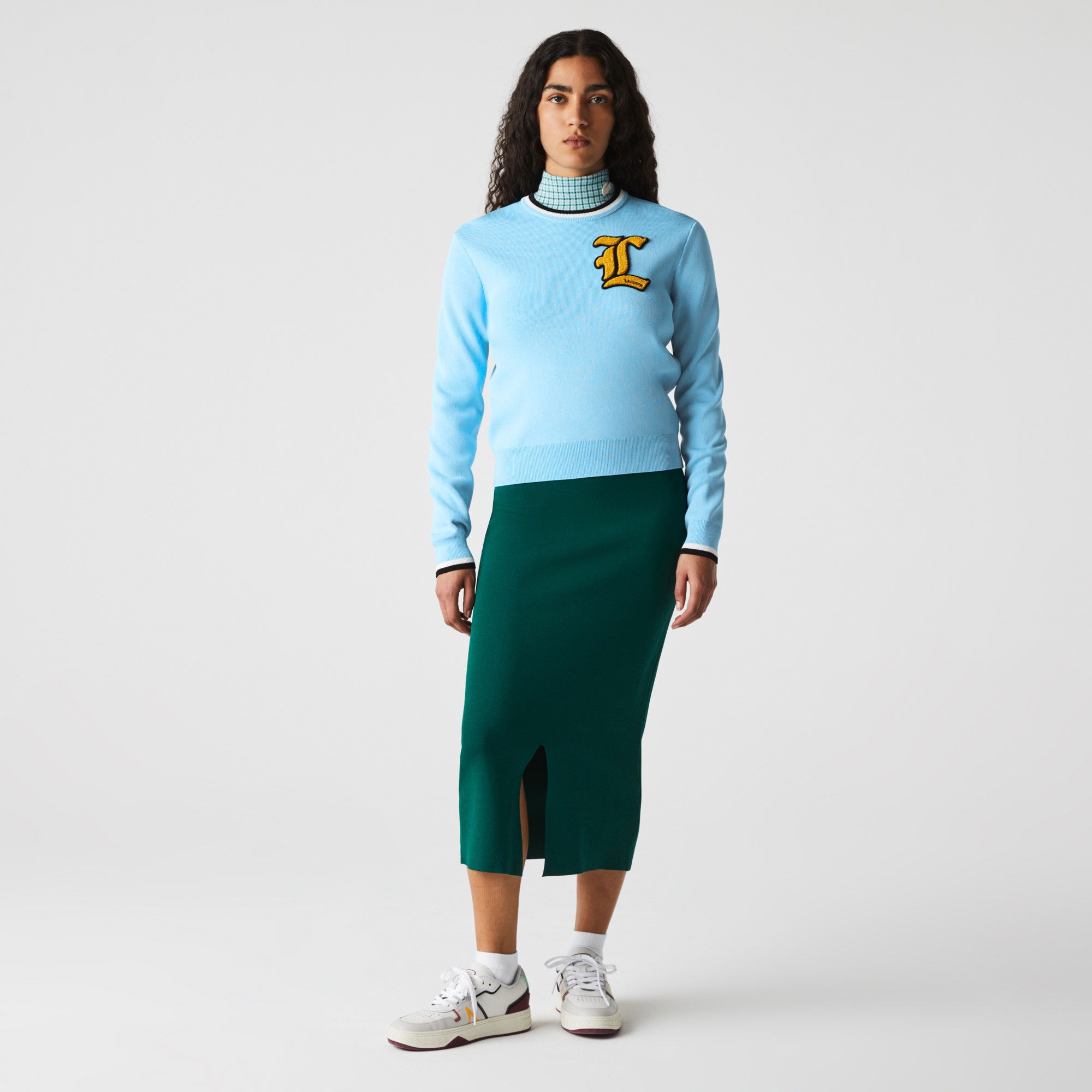 Lacoste L!VE Kadın Bisiklet Yaka Baskılı Mavi Kazak
