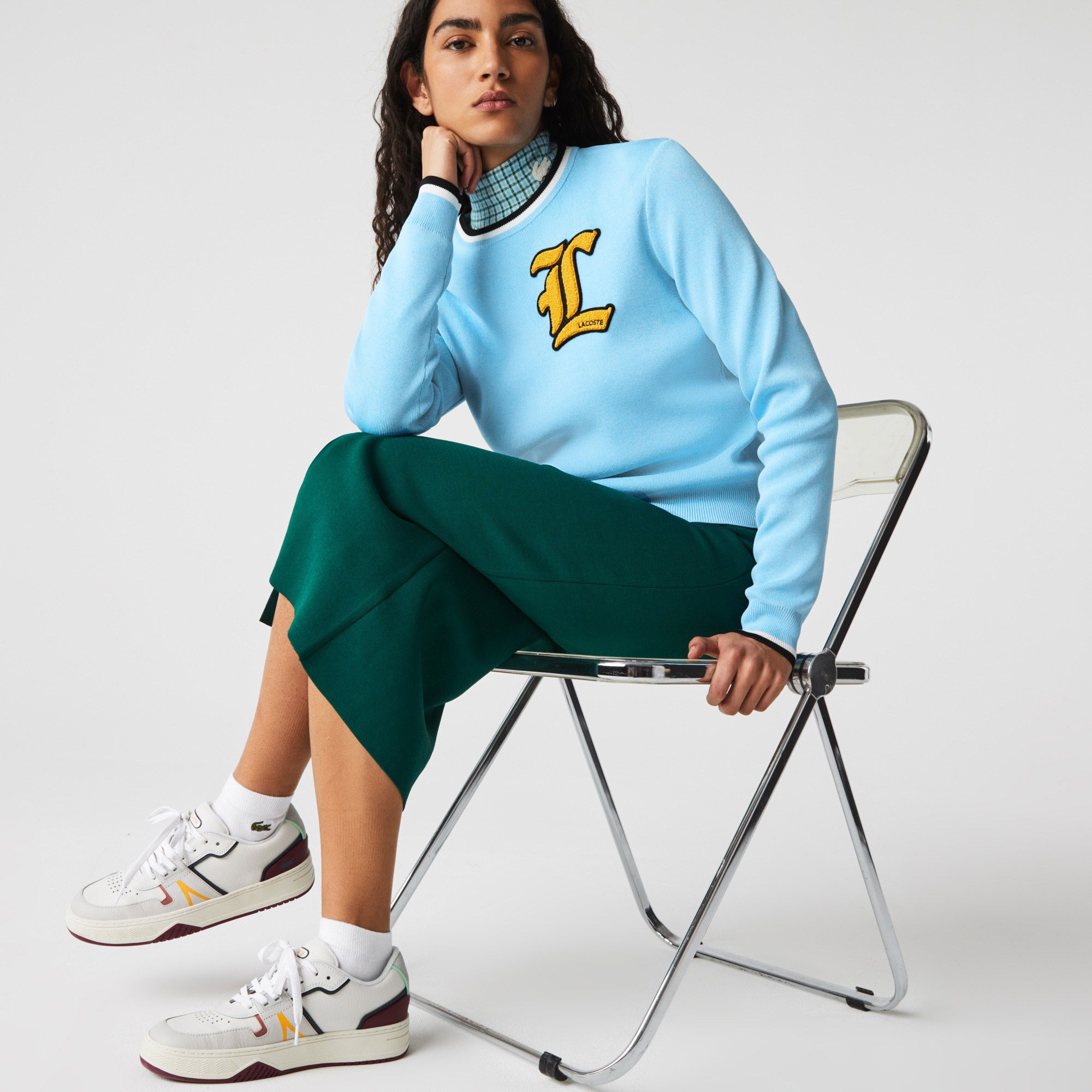 Lacoste L!VE Kadın Bisiklet Yaka Baskılı Mavi Kazak