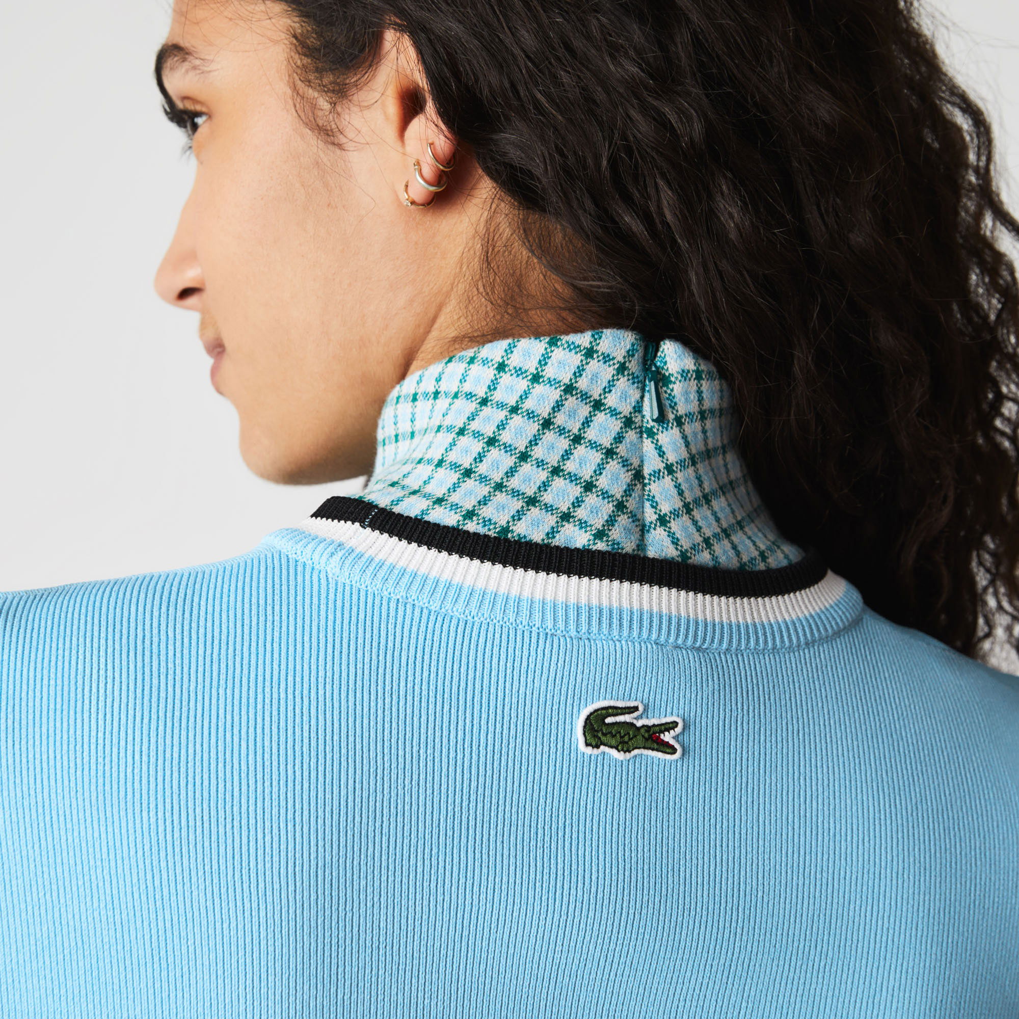 Lacoste L!VE Kadın Bisiklet Yaka Baskılı Mavi Kazak