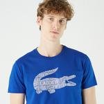Lacoste Erkek Slim Fit Bisiklet Yaka Baskılı Mavi T-Shirt