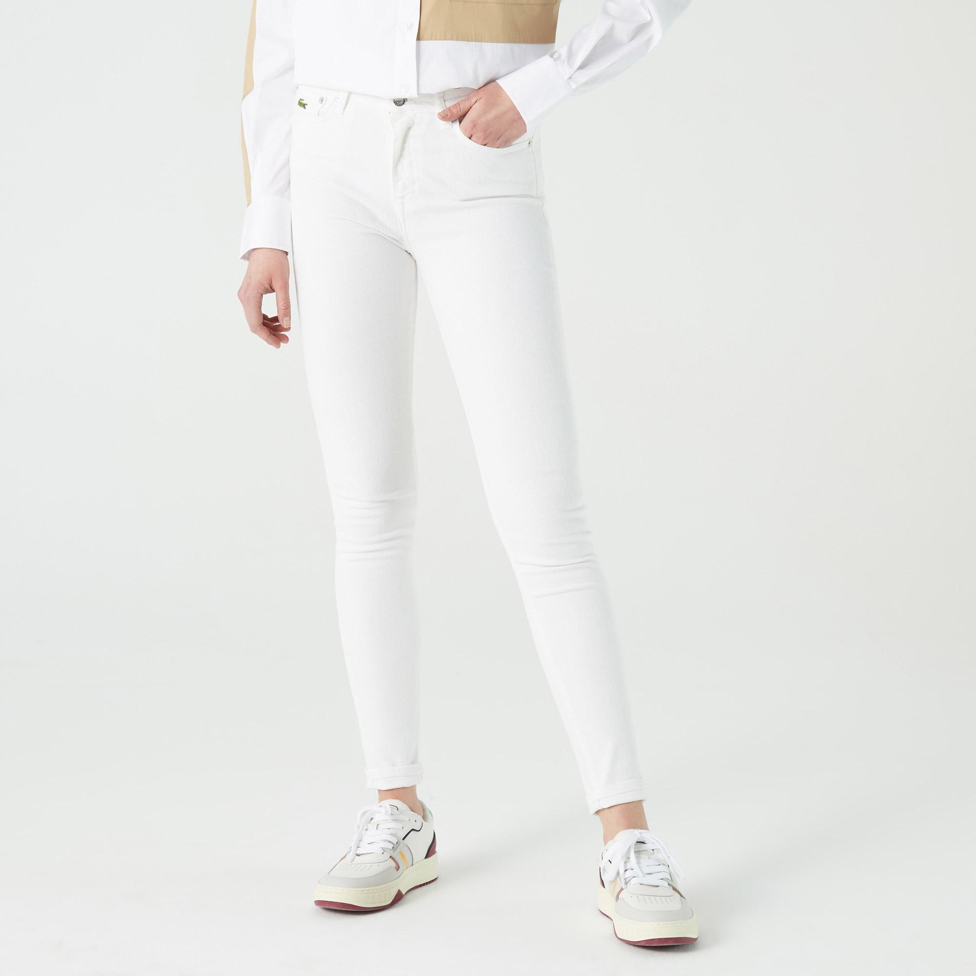 Lacoste Kadın Skinny Fit Denim Beyaz Pantolon