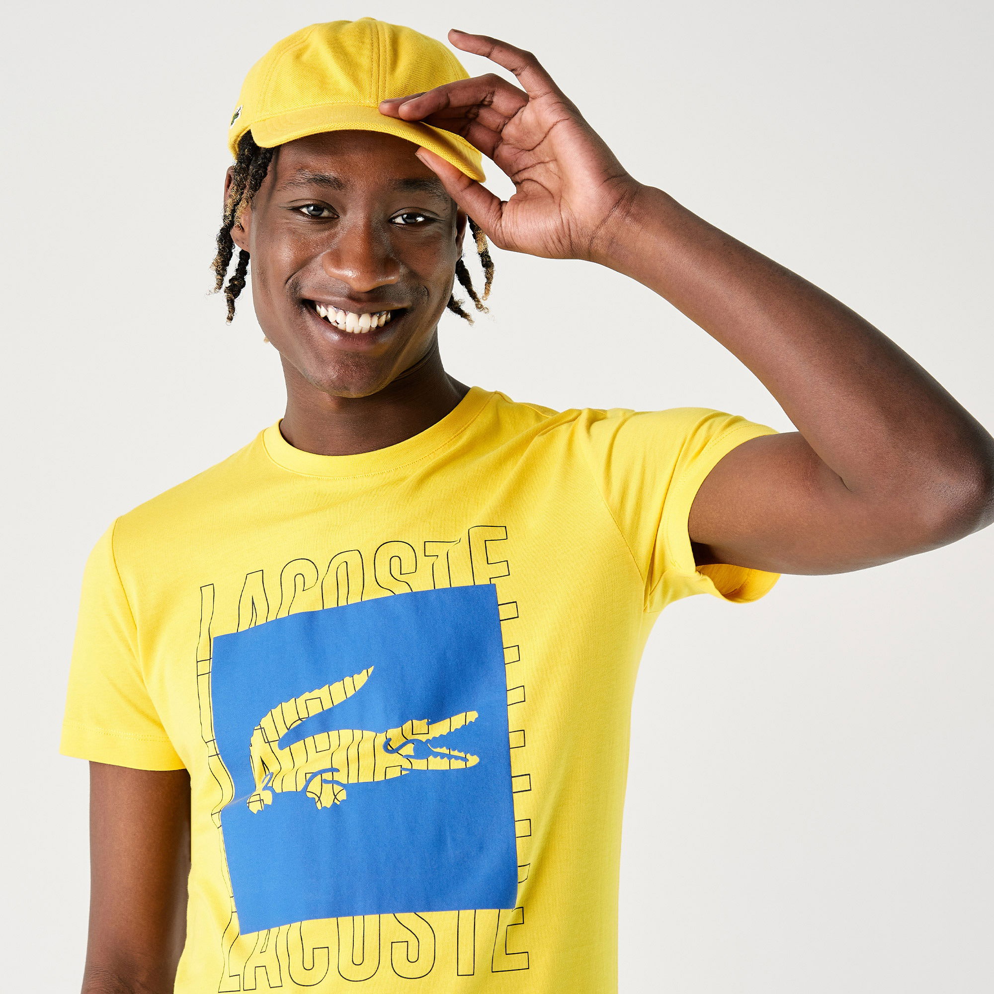 Lacoste Erkek Slim Fit Bisiklet Yaka Baskılı Sarı T-Shirt
