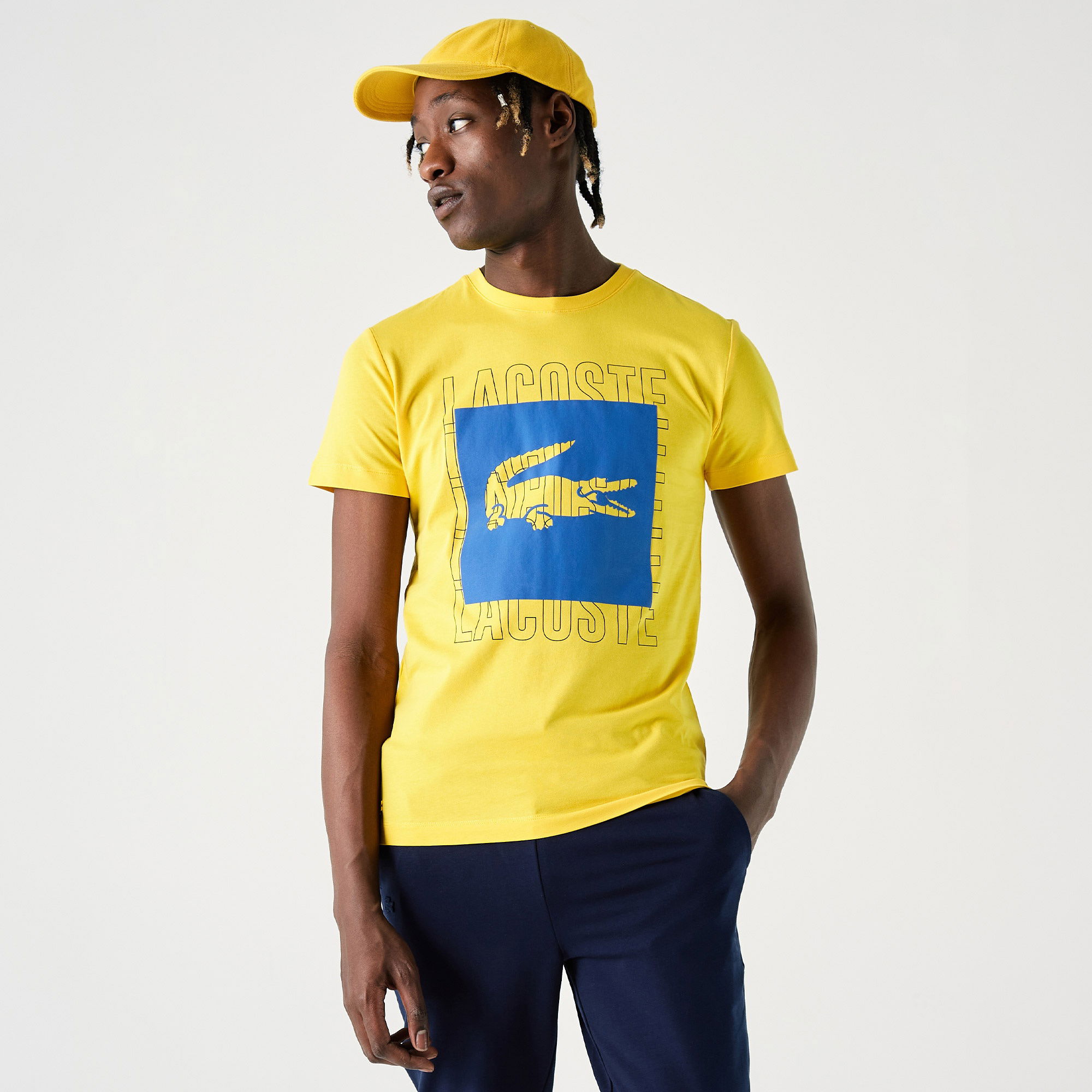 Lacoste Erkek Slim Fit Bisiklet Yaka Baskılı Sarı T-Shirt
