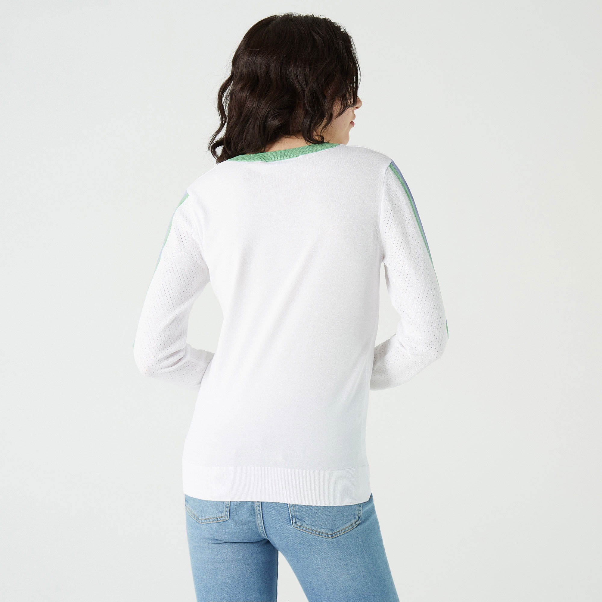 Lacoste Kadın Kayık Yaka Renk Bloklu Beyaz Kazak