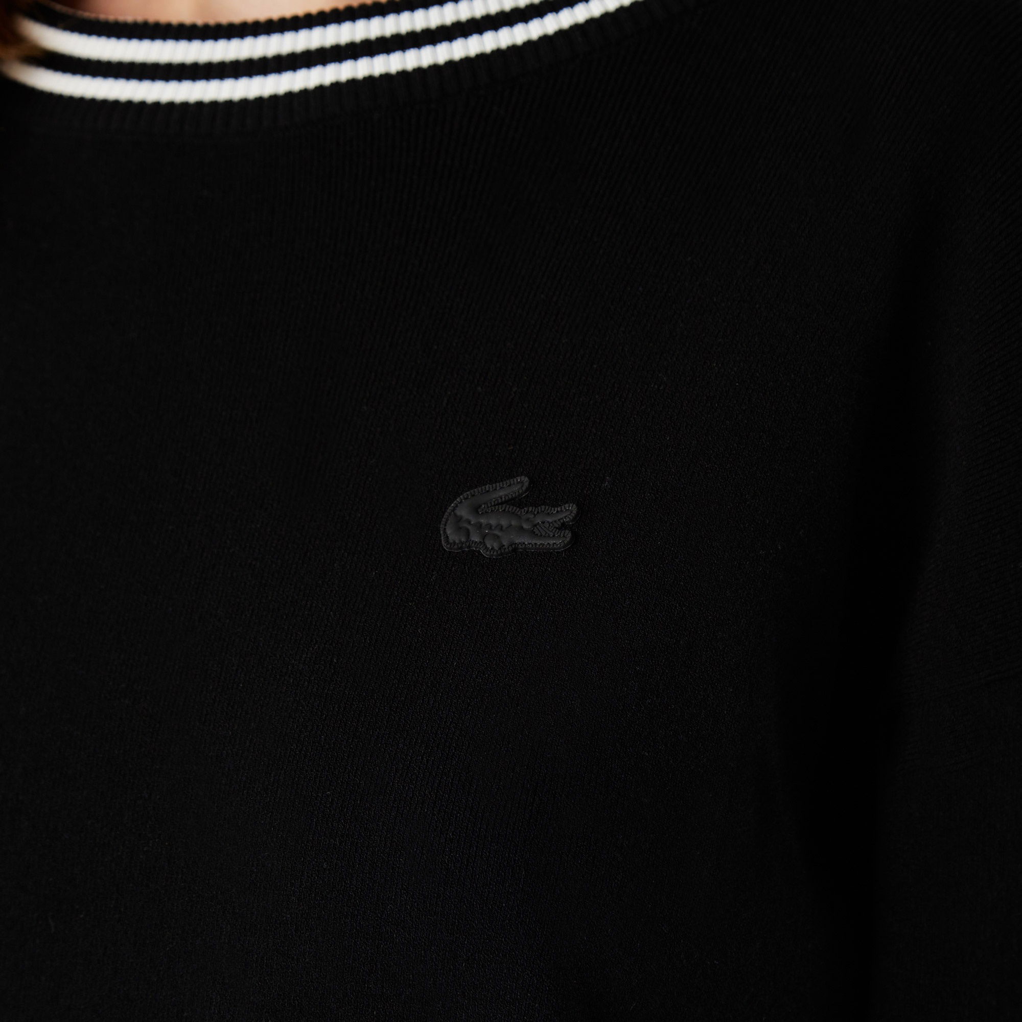 Lacoste Kadın Bisiklet Yaka Siyah Kazak