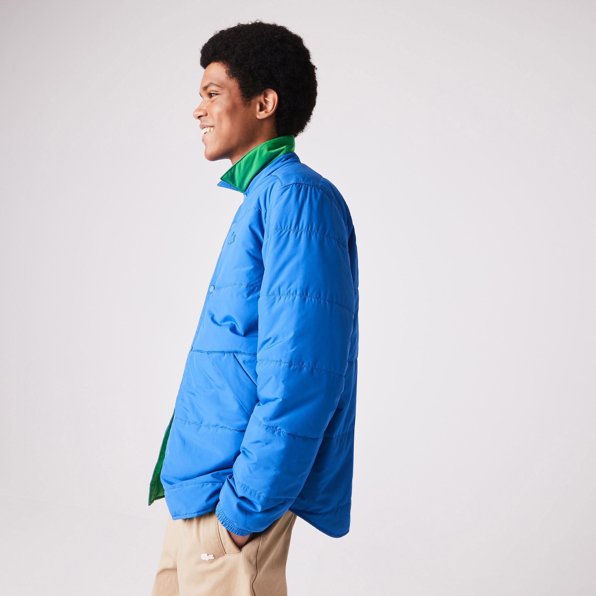 Lacoste Erkek Regular Fit Gömlek Yaka Çift Taraflı Mavi Mont