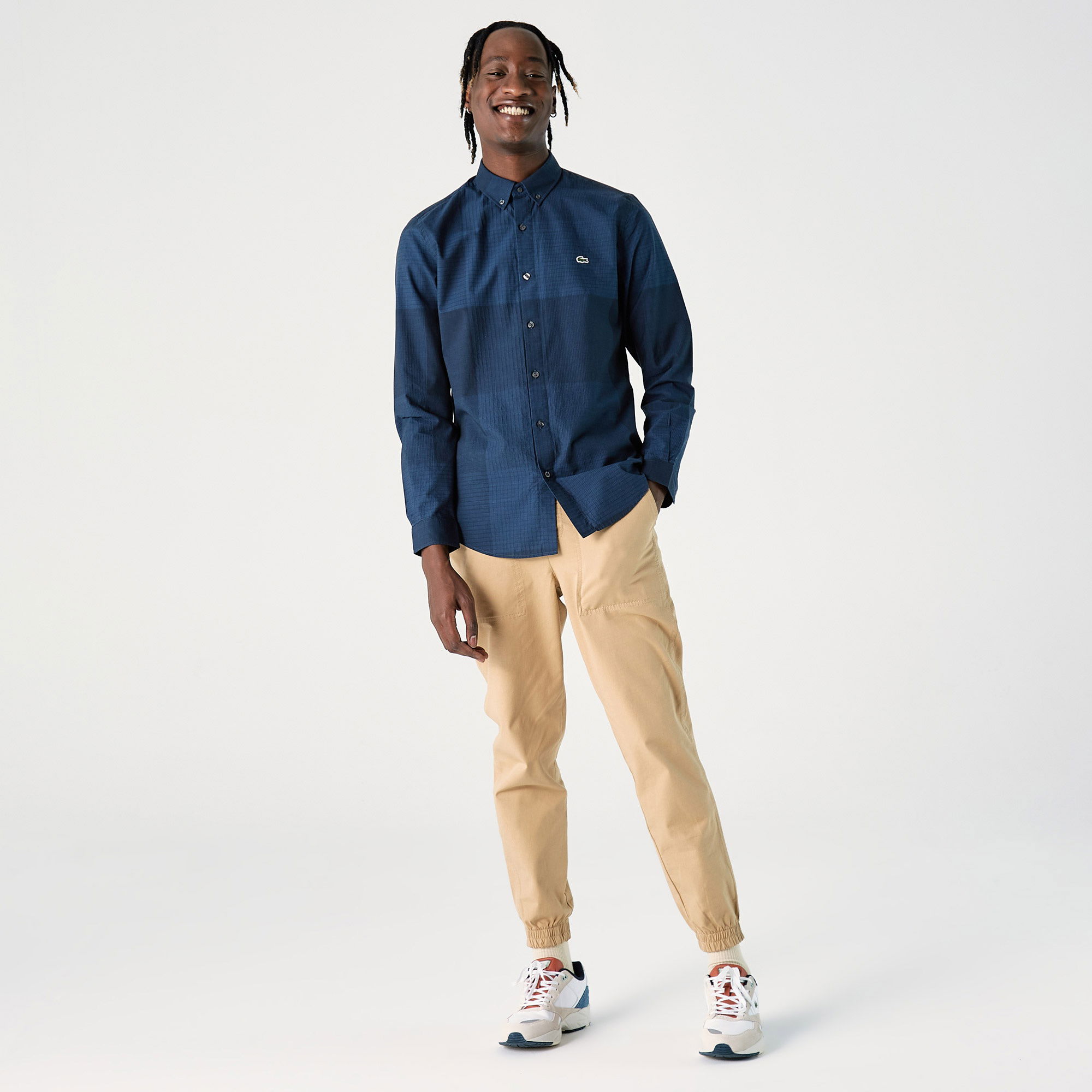 Lacoste Erkek Slim Fit Desenli Lacivert Gömlek