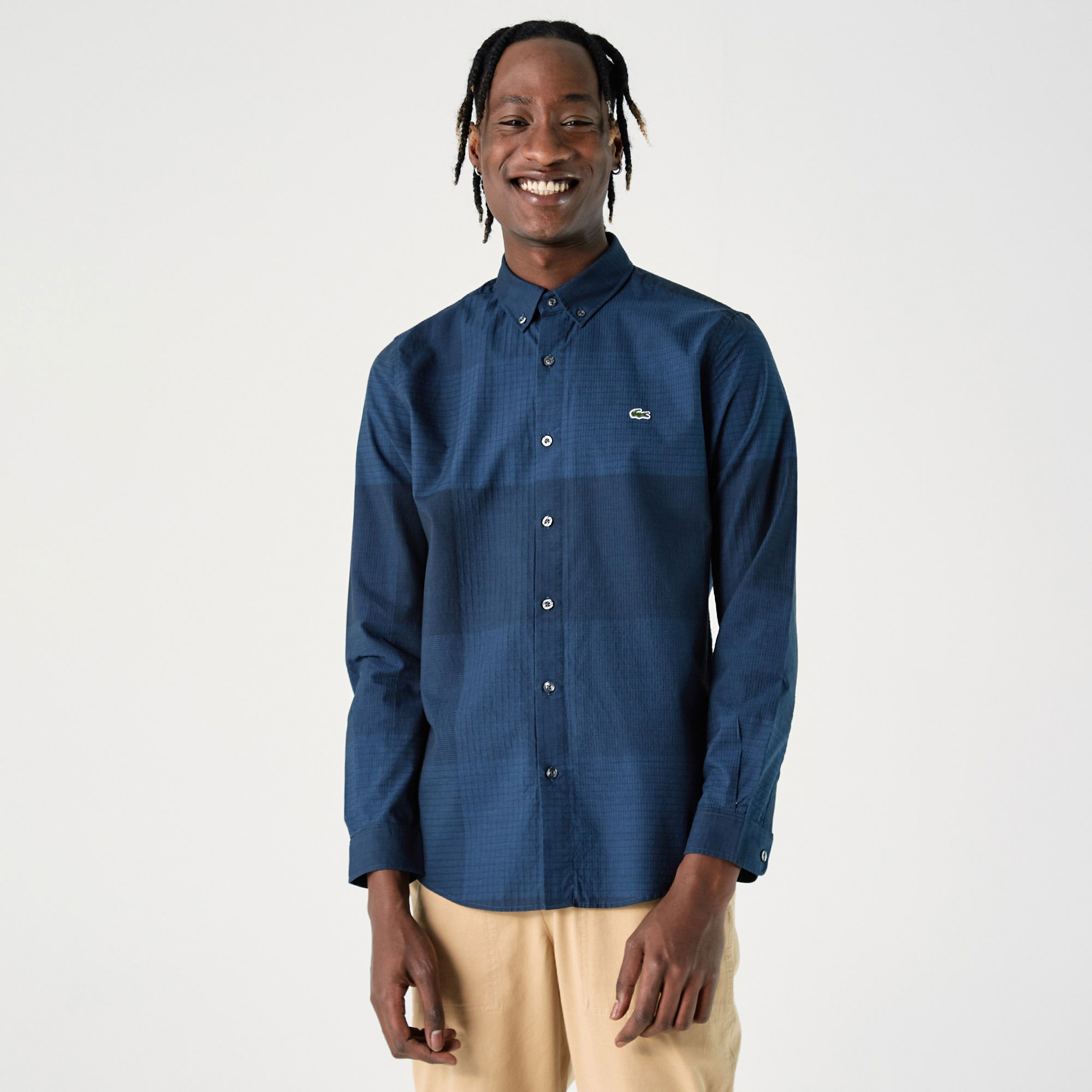 Lacoste Erkek Slim Fit Desenli Lacivert Gömlek