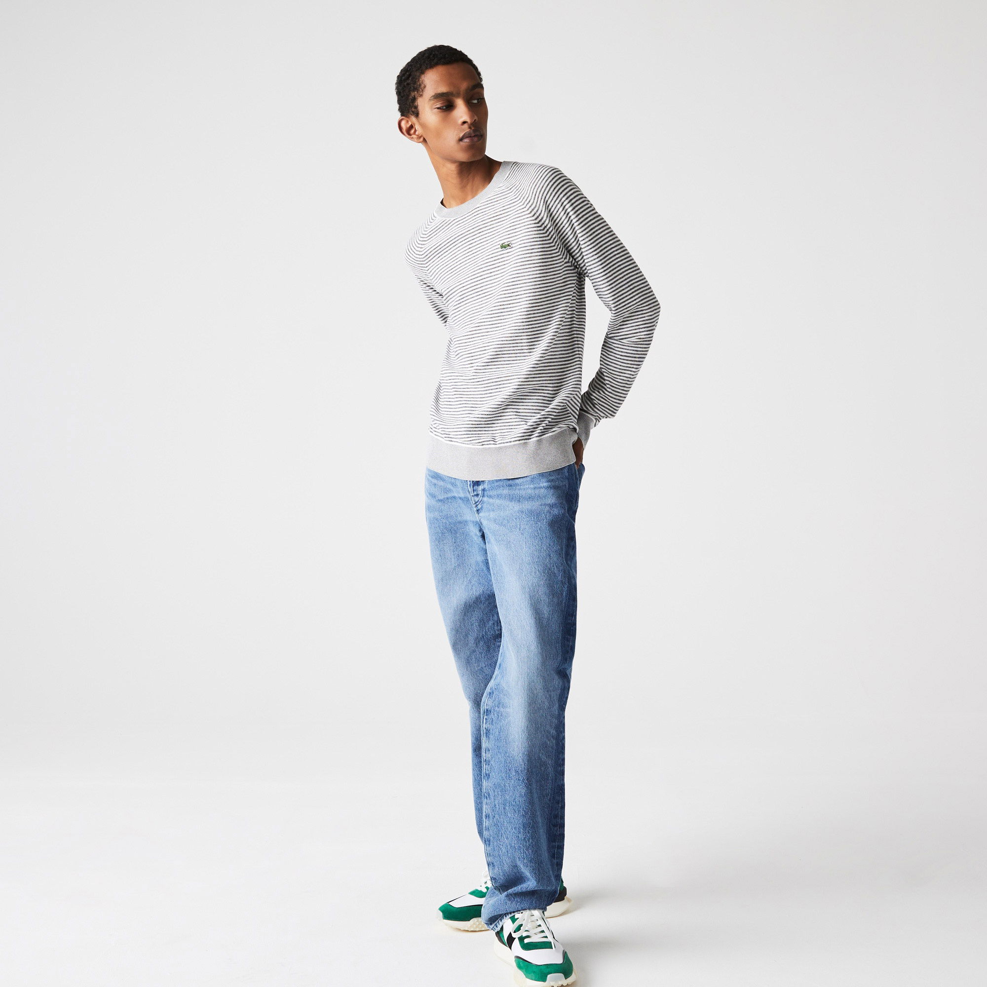 Lacoste Erkek Bisiklet Yaka Çizgili Gri Kazak