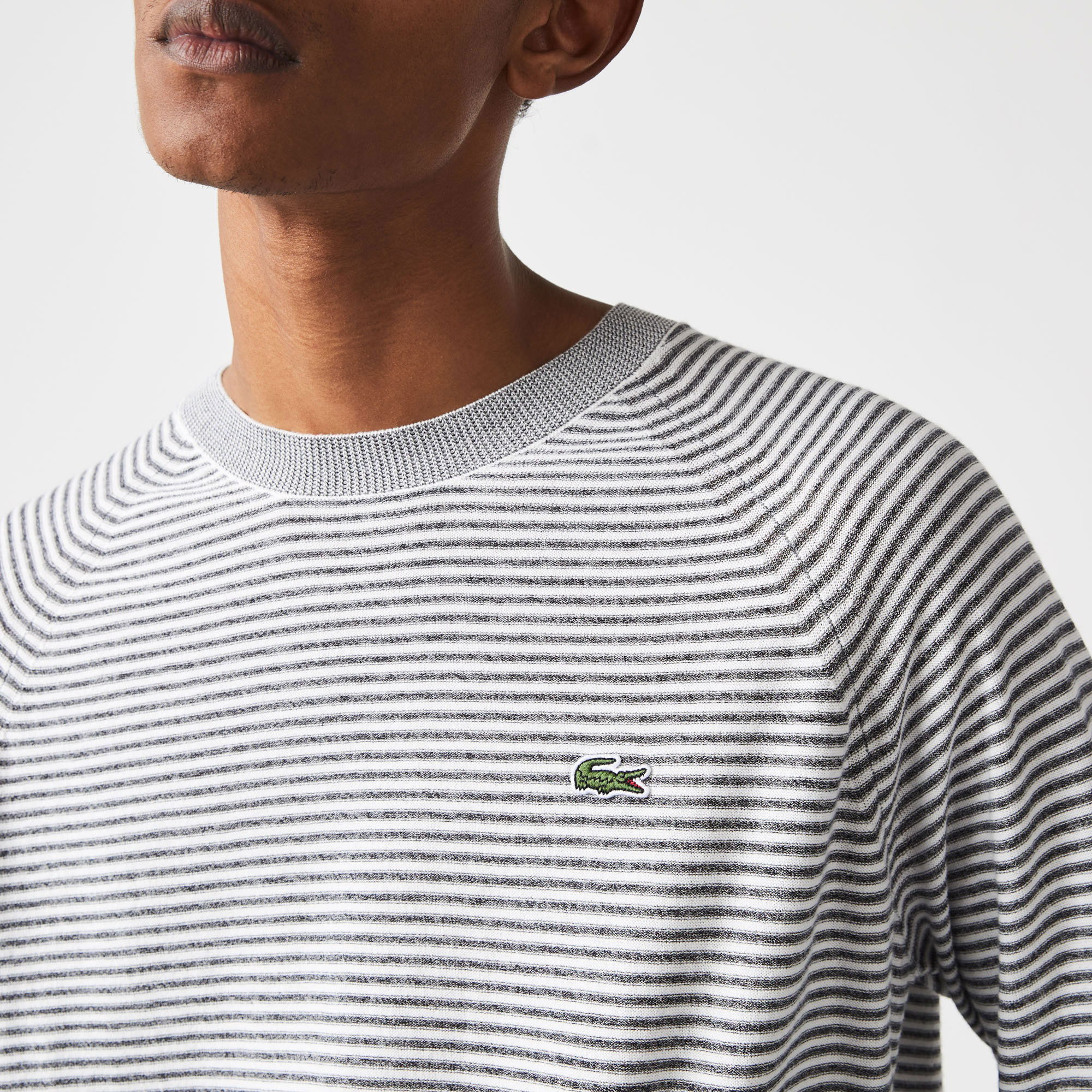 Lacoste Erkek Bisiklet Yaka Çizgili Gri Kazak
