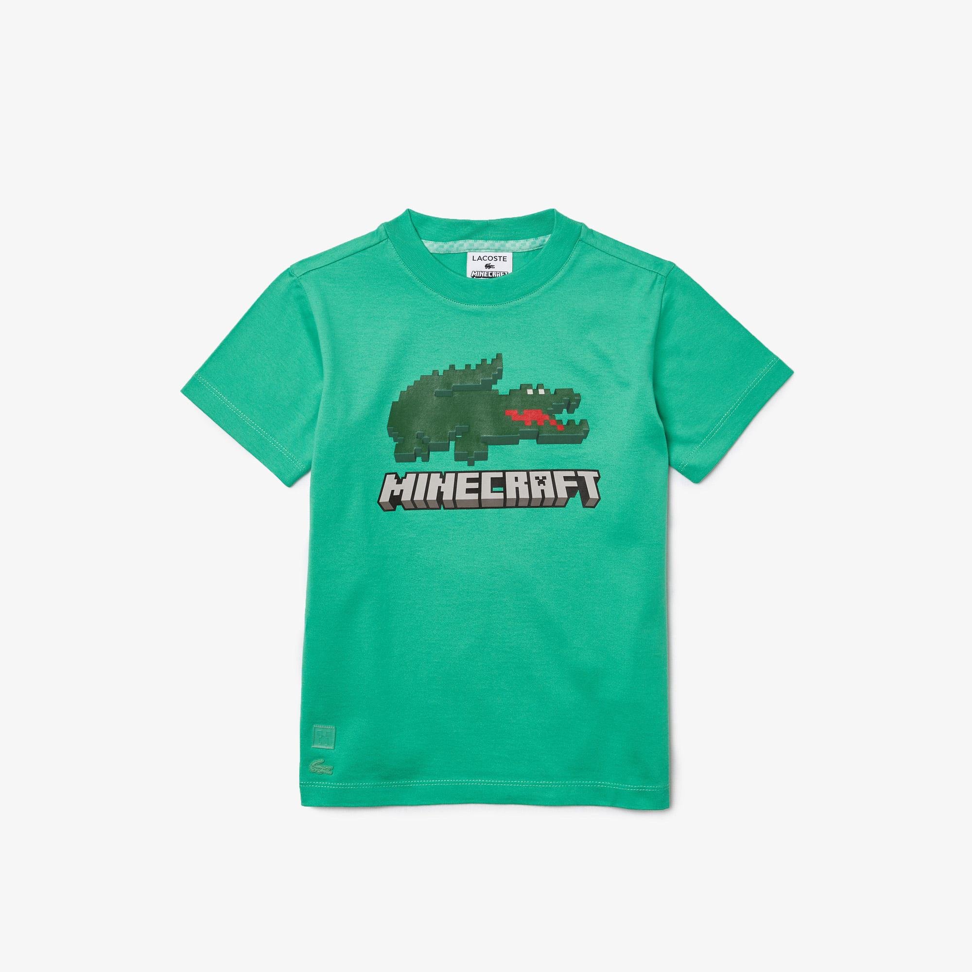 Lacoste X Minecraft Çocuk Bisiklet Yaka Baskılı Yeşil T-Shirt