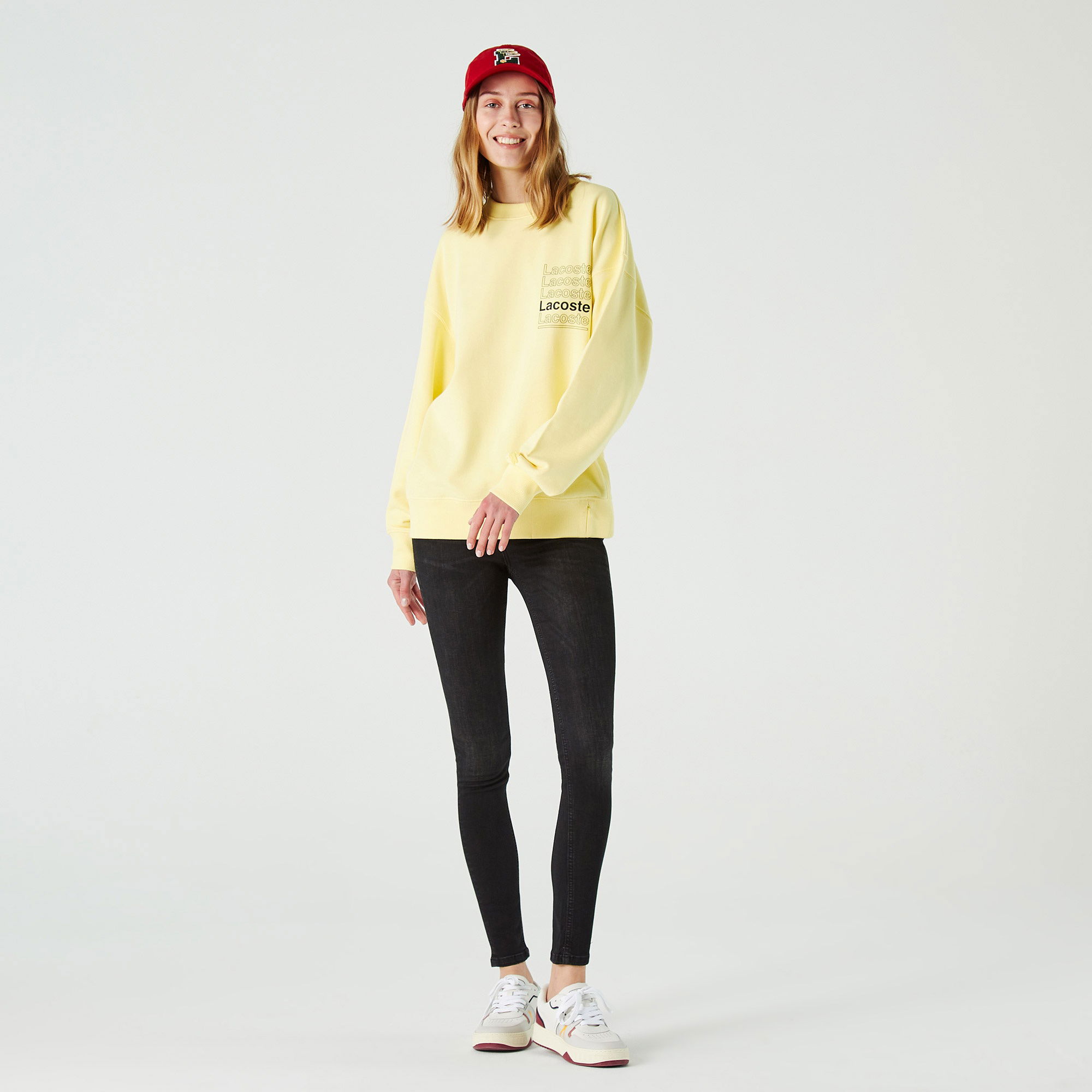 Lacoste L!VE Erkek Relaxed Fit Bisiklet Yaka Baskılı Sarı Sweatshirt