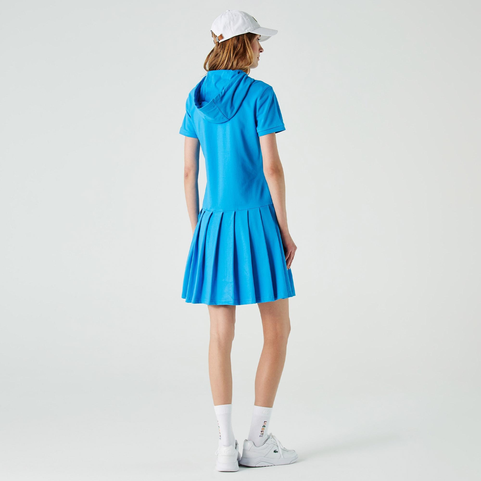 Lacoste Kadın Loose Fit Kısa Kollu Kapüşonlu Fermuarlı Mavi Elbise