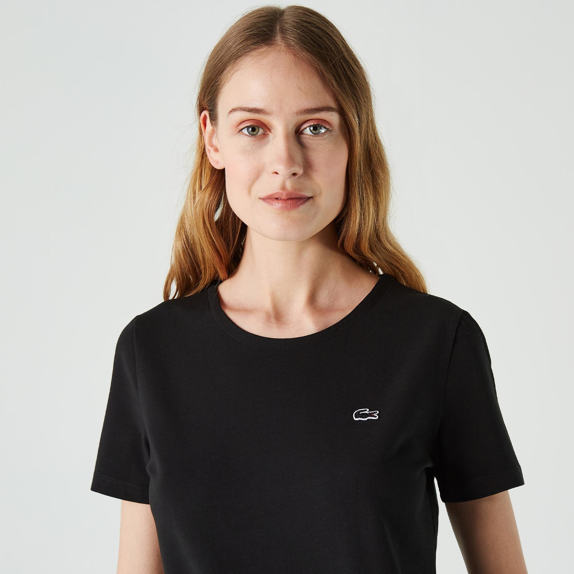 Lacoste Kadın Slim Fit Bisiklet Yaka Siyah T-Shirt