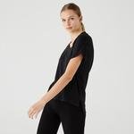 Lacoste Kadın Relaxed Fit V Yaka Siyah T-Shirt