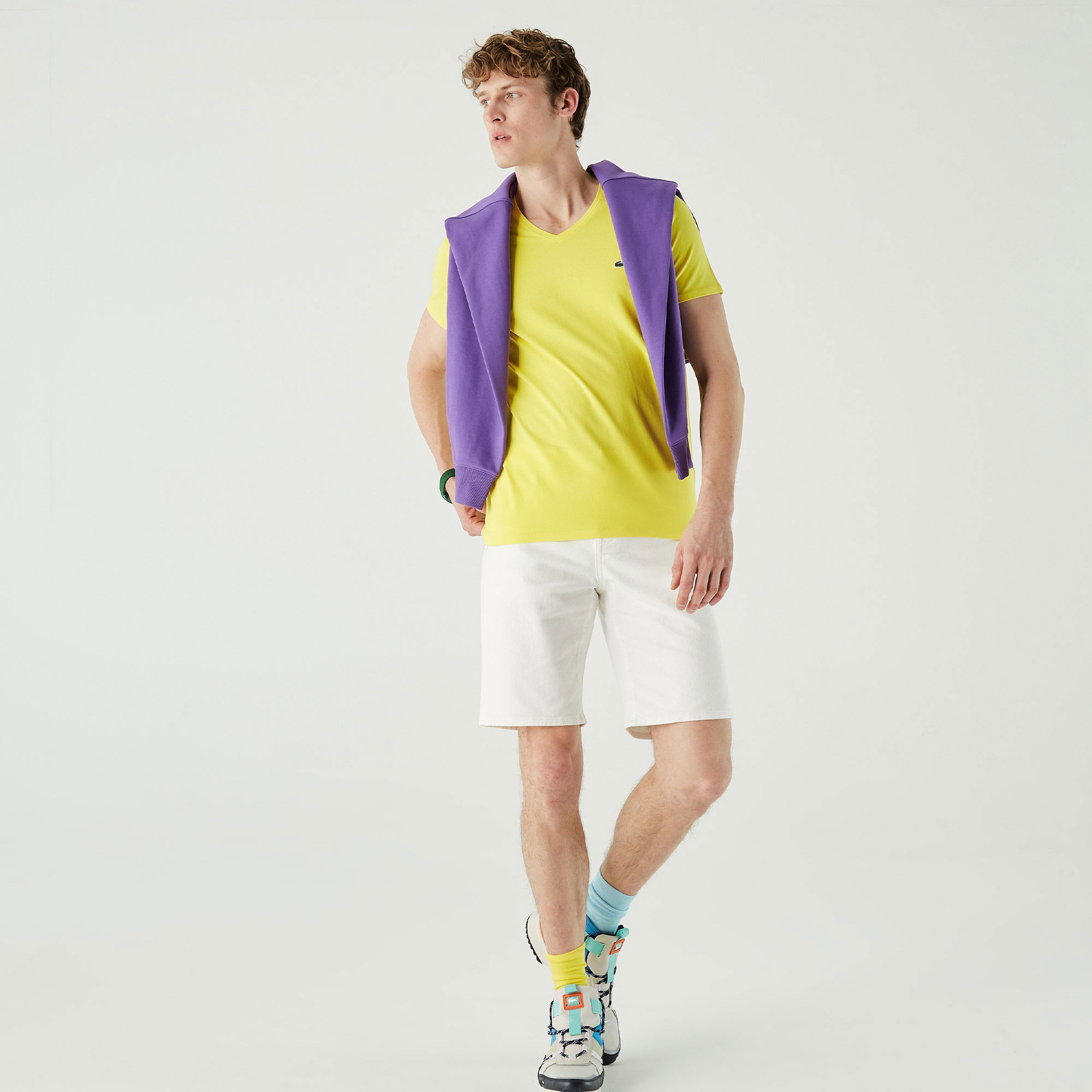 Lacoste Erkek Slim Fit V Yaka Sarı T-Shirt