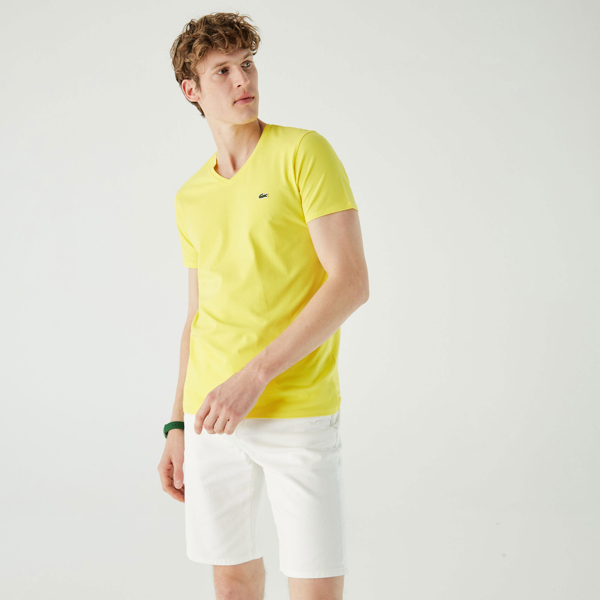 Lacoste Erkek Slim Fit V Yaka Sarı T-Shirt