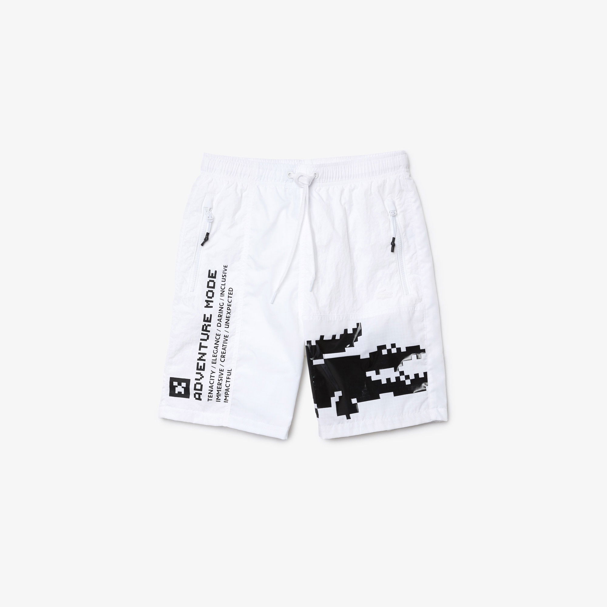 Lacoste L!VE x Minecraft Unisex Regular Fit Baskılı Beyaz Şort