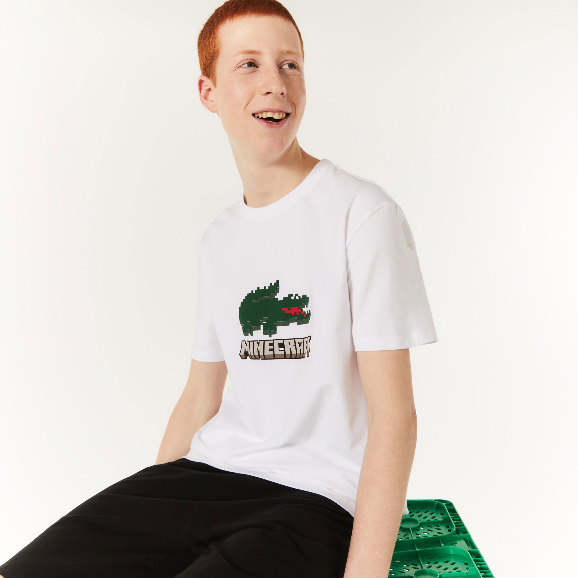 Lacoste X Minecraft Erkek Regular Fit Bisiklet Yaka Baskılı Beyaz Pijama Takımı