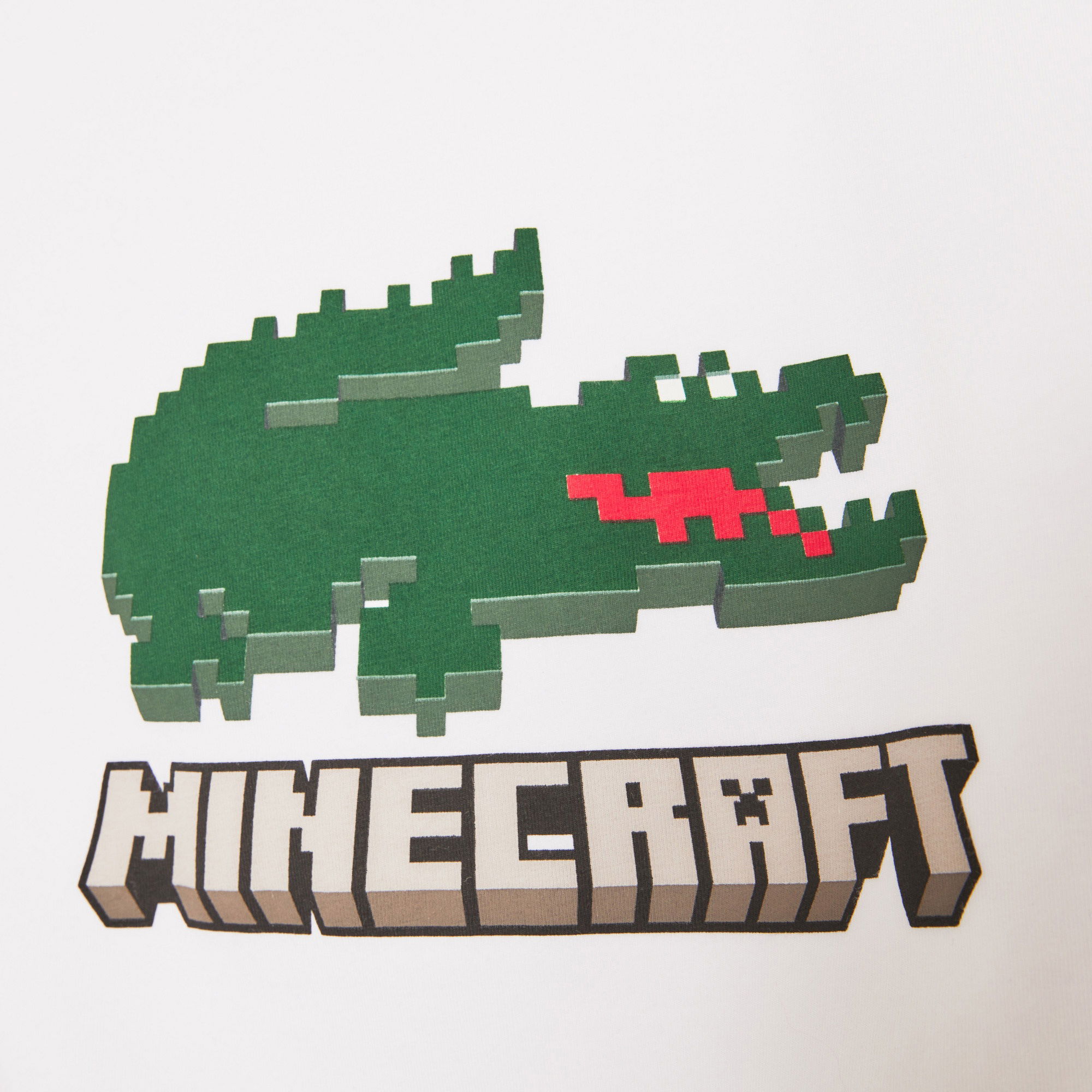 Lacoste X Minecraft Erkek Regular Fit Bisiklet Yaka Baskılı Beyaz Pijama Takımı