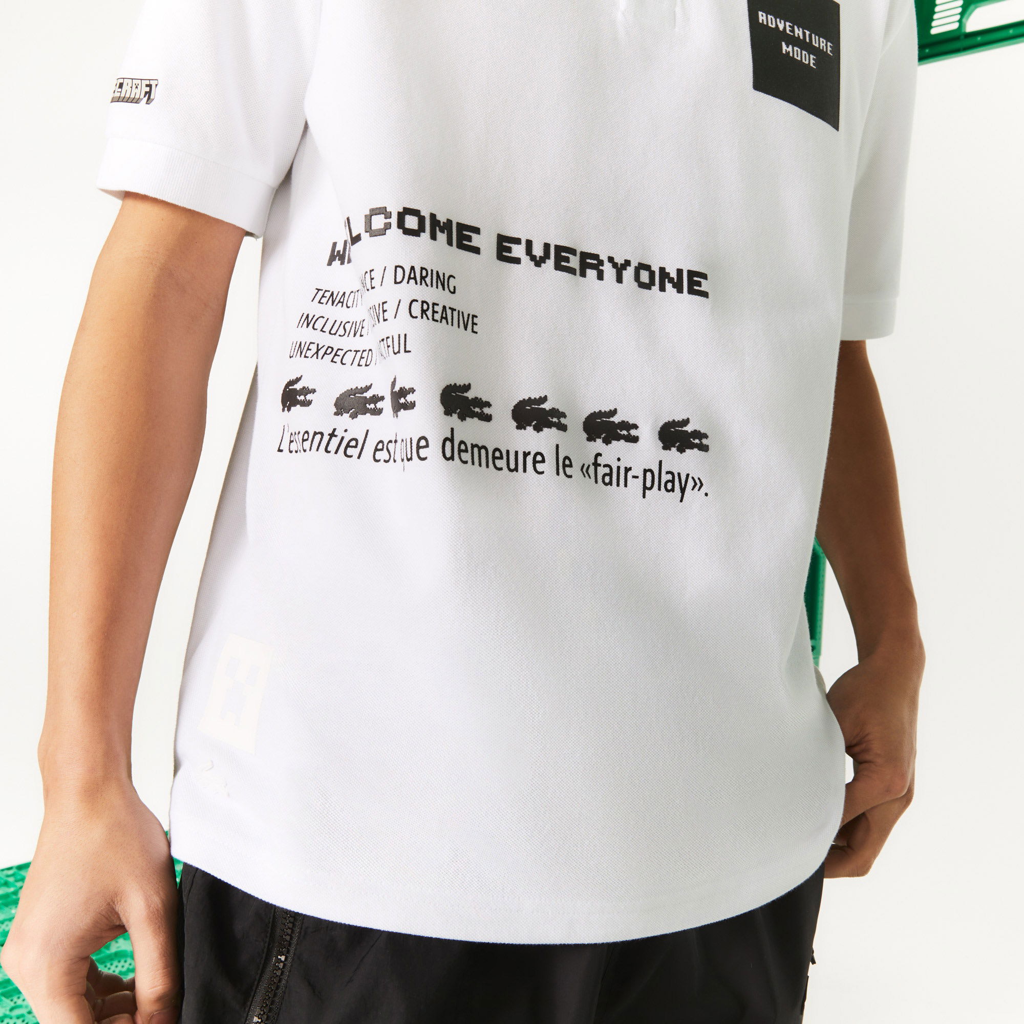 Lacoste X Minecraft Erkek Relaxed Fit Baskılı Beyaz Polo