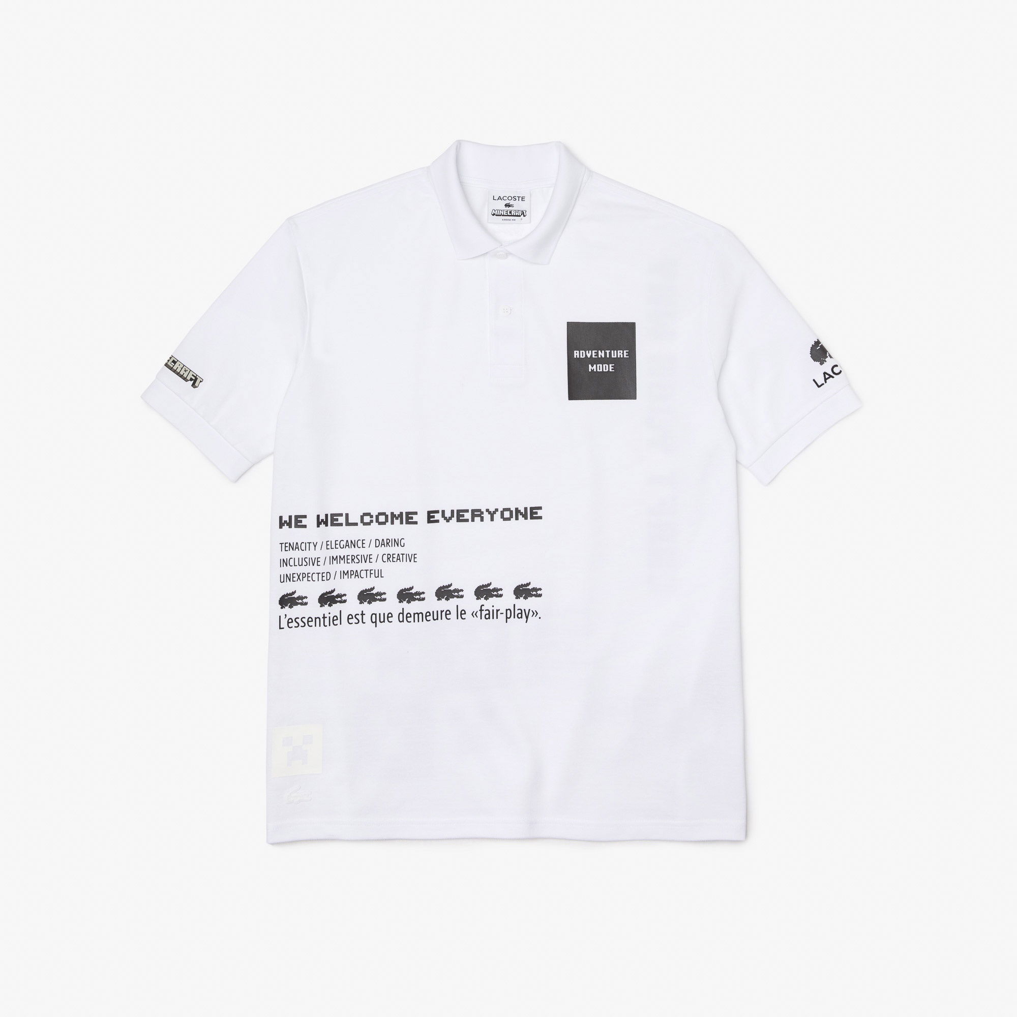 Lacoste X Minecraft Erkek Relaxed Fit Baskılı Beyaz Polo