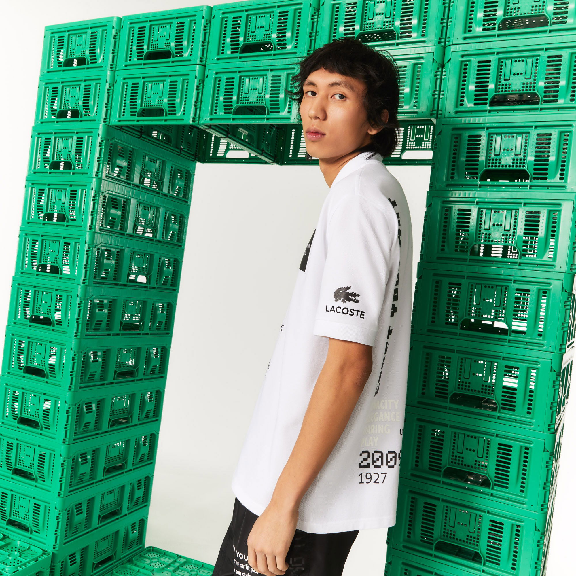 Lacoste X Minecraft Erkek Relaxed Fit Baskılı Beyaz Polo