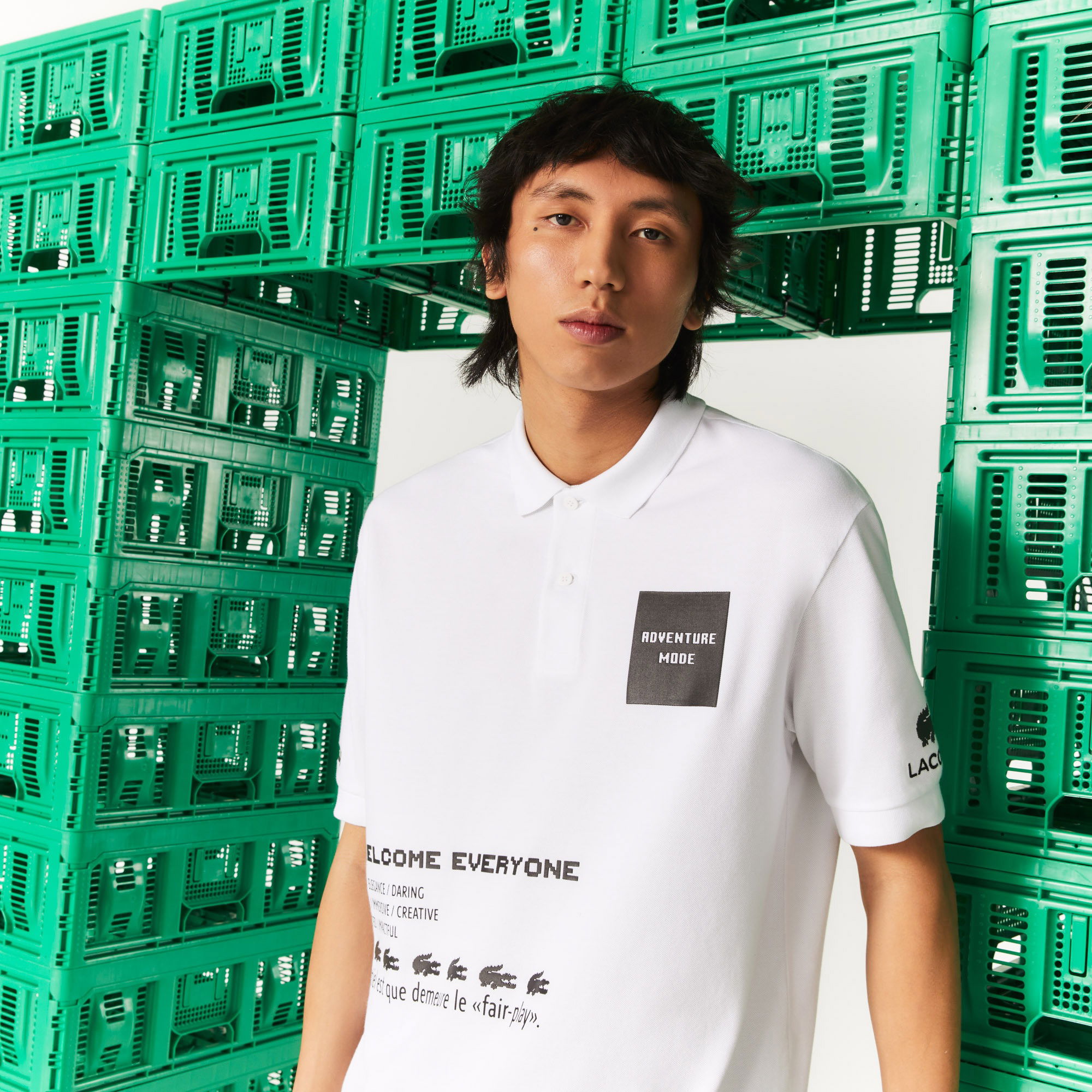 Lacoste X Minecraft Erkek Relaxed Fit Baskılı Beyaz Polo
