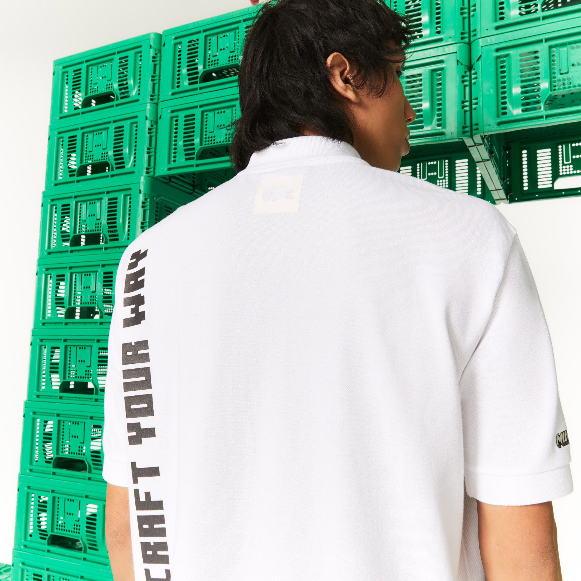 Lacoste X Minecraft Erkek Relaxed Fit Baskılı Beyaz Polo