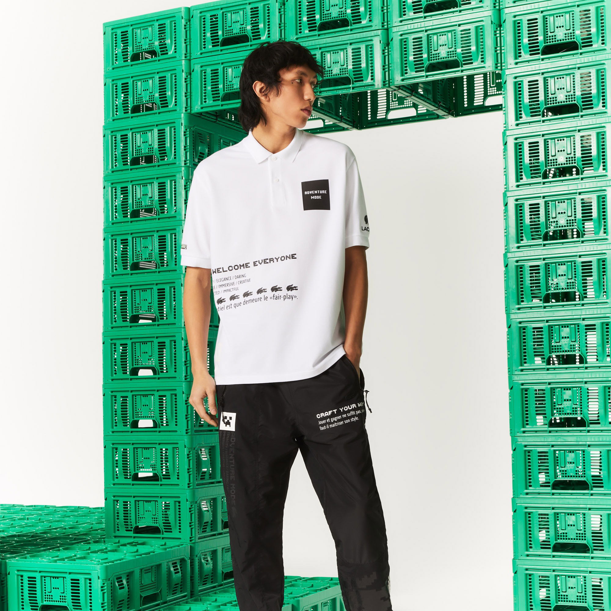 Lacoste X Minecraft Erkek Relaxed Fit Baskılı Beyaz Polo