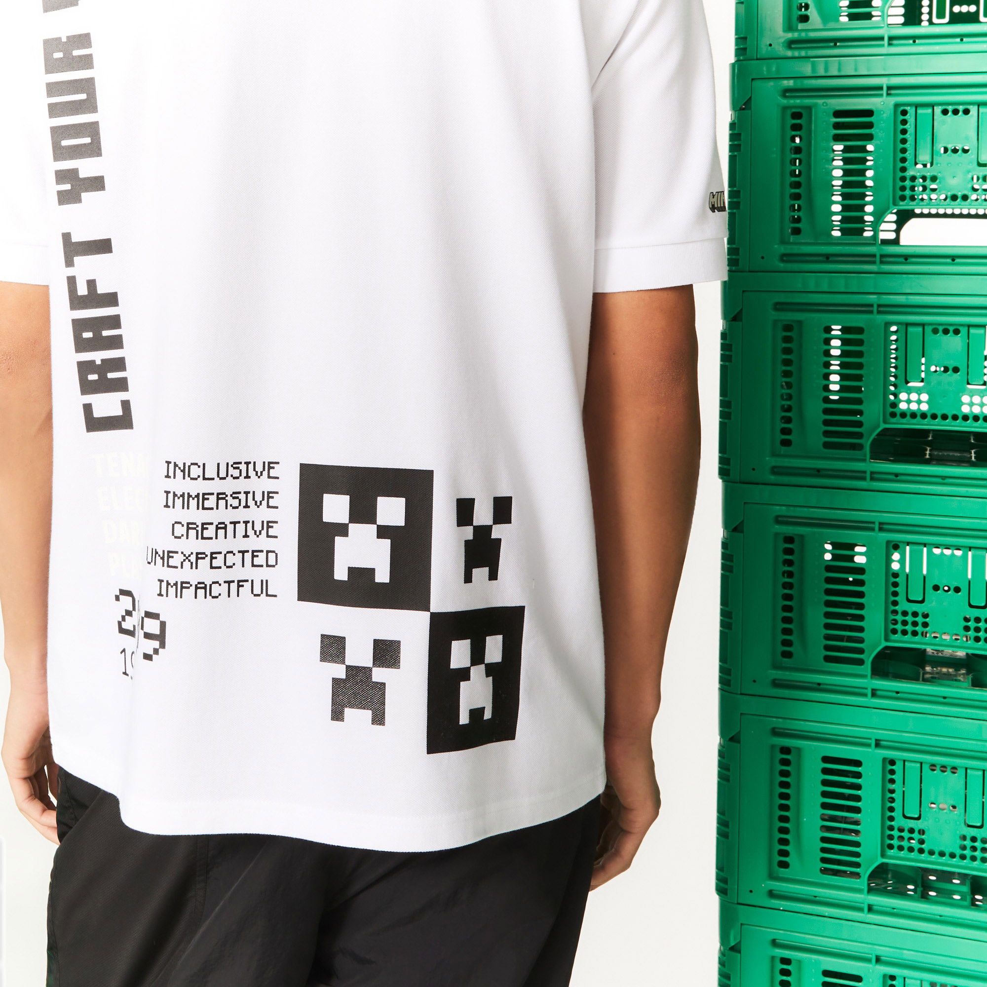 Lacoste X Minecraft Erkek Relaxed Fit Baskılı Beyaz Polo