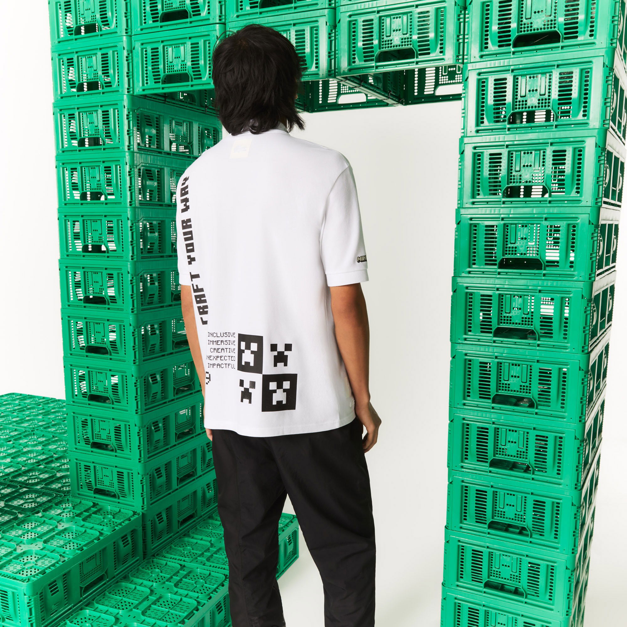 Lacoste X Minecraft Erkek Relaxed Fit Baskılı Beyaz Polo