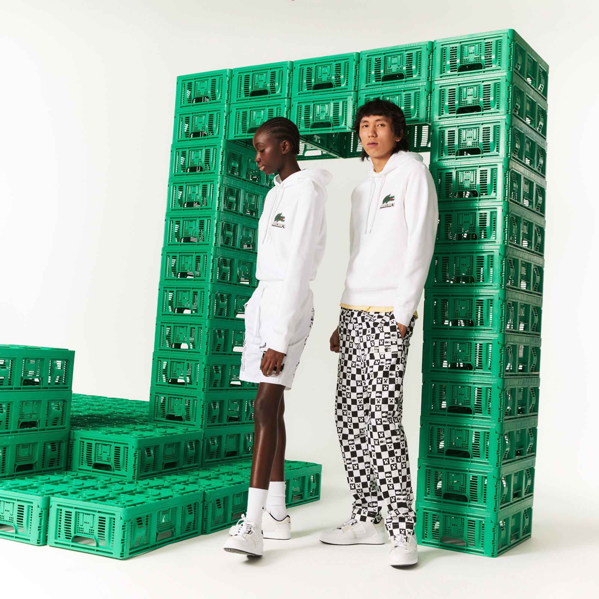 Lacoste X Minecraft Unisex Regular Fit Kapüşonlu Baskılı Beyaz Sweatshirt