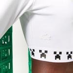 Lacoste X Minecraft Kadın Slim Fit Uzun Kollu Bisiklet Yaka Baskılı Beyaz Cropped T-Shirt