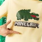 Lacoste X Minecraft Unisex Relaxed Fit Bisiklet Yaka Baskılı Sarı T-Shirt