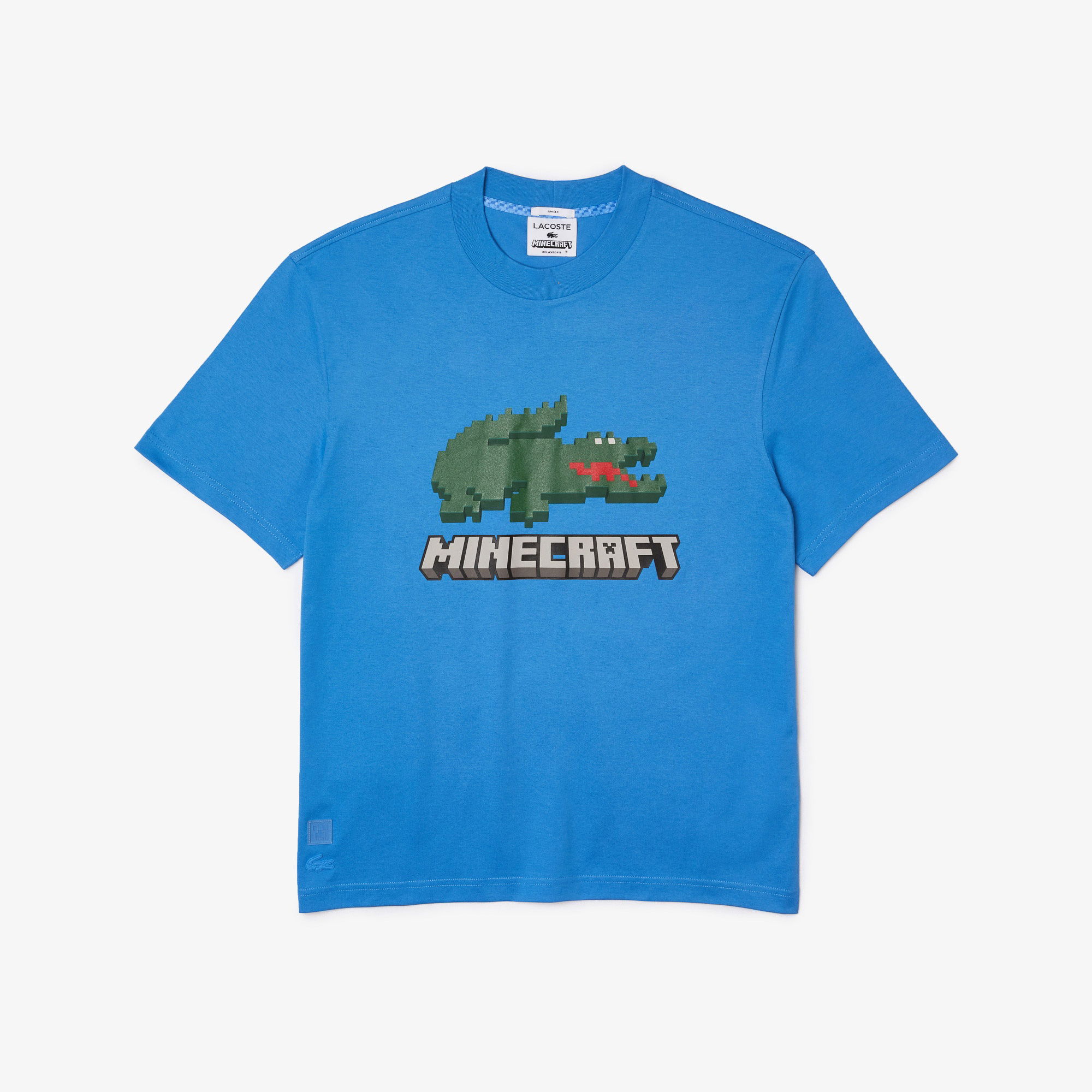 Lacoste X Minecraft Unisex Regular Fit Bisiklet Yaka Baskılı Beyaz T-Shirt