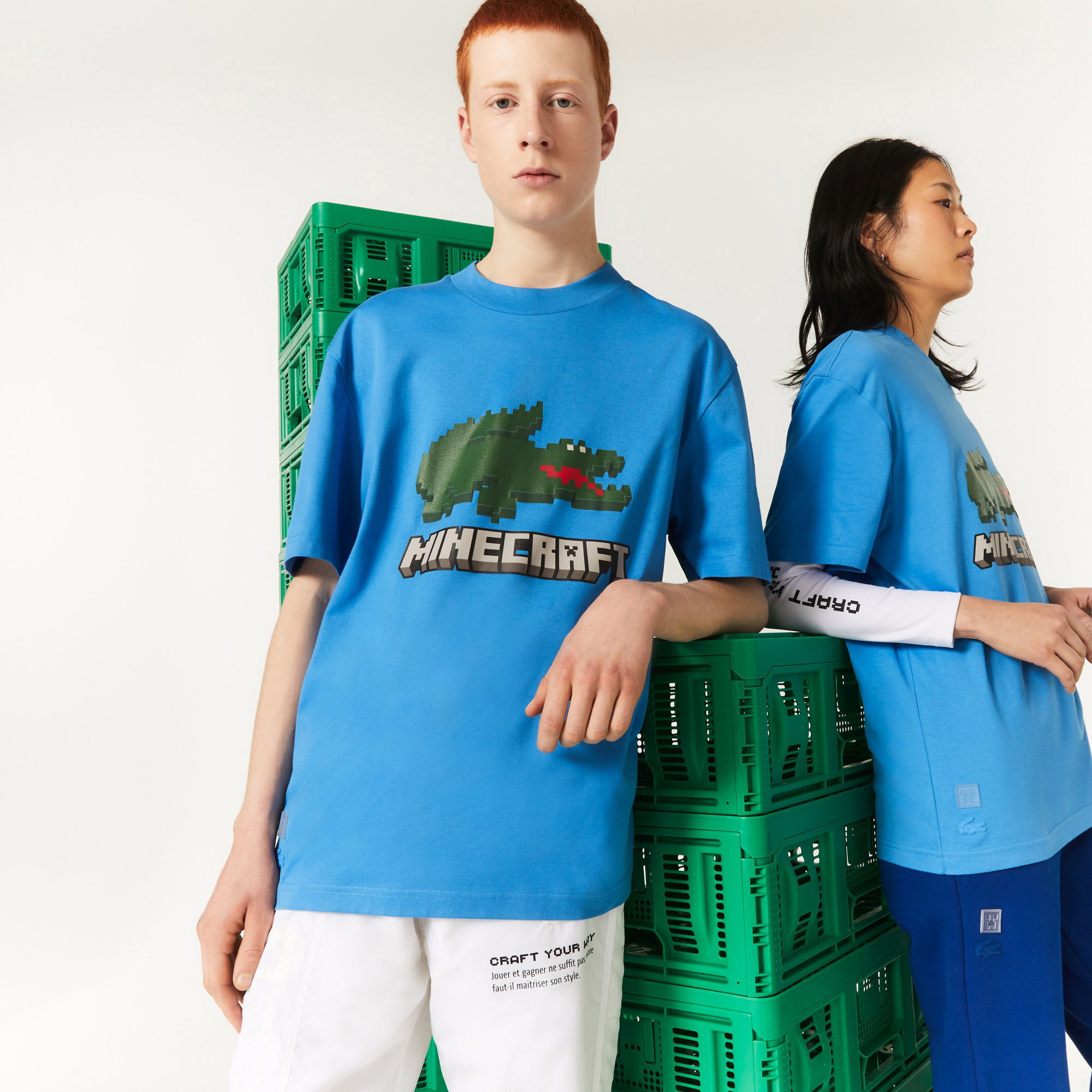 Lacoste X Minecraft Unisex Regular Fit Bisiklet Yaka Baskılı Beyaz T-Shirt