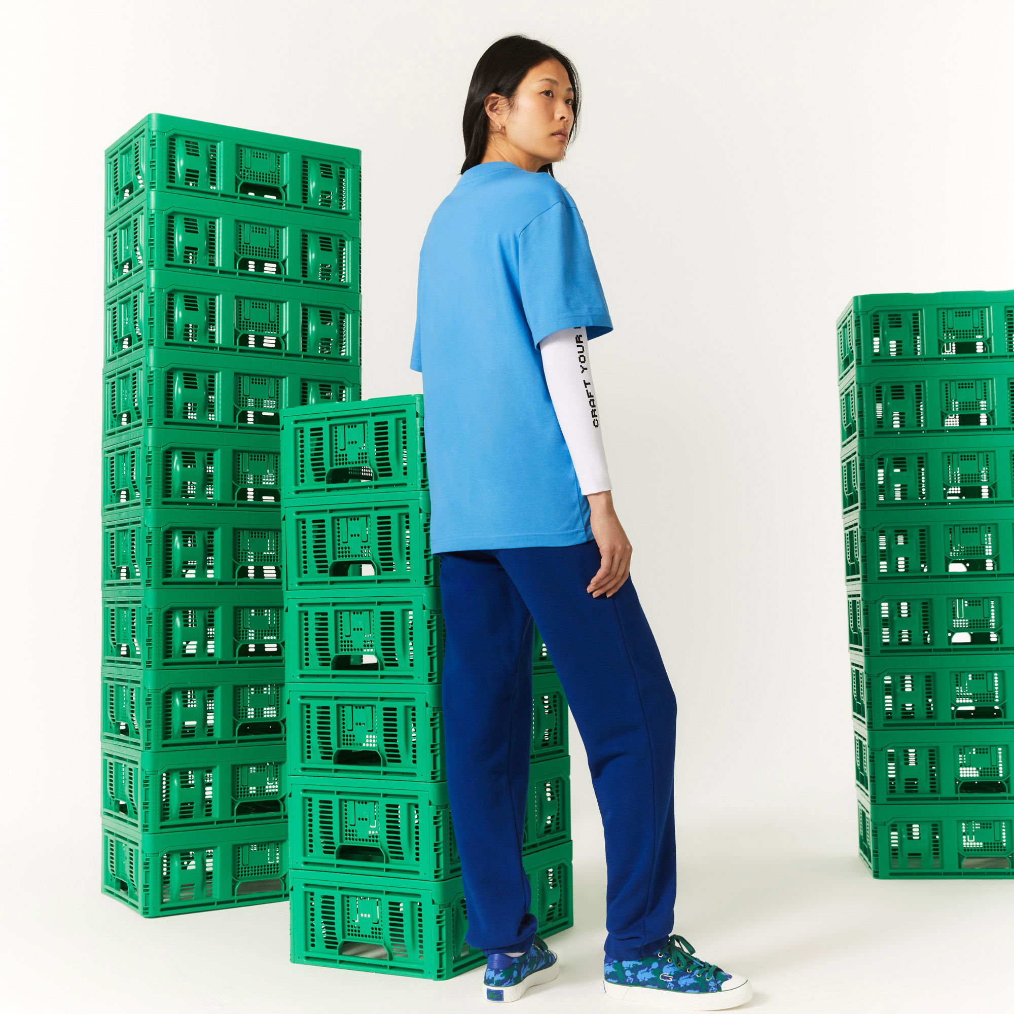 Lacoste X Minecraft Unisex Regular Fit Bisiklet Yaka Baskılı Beyaz T-Shirt