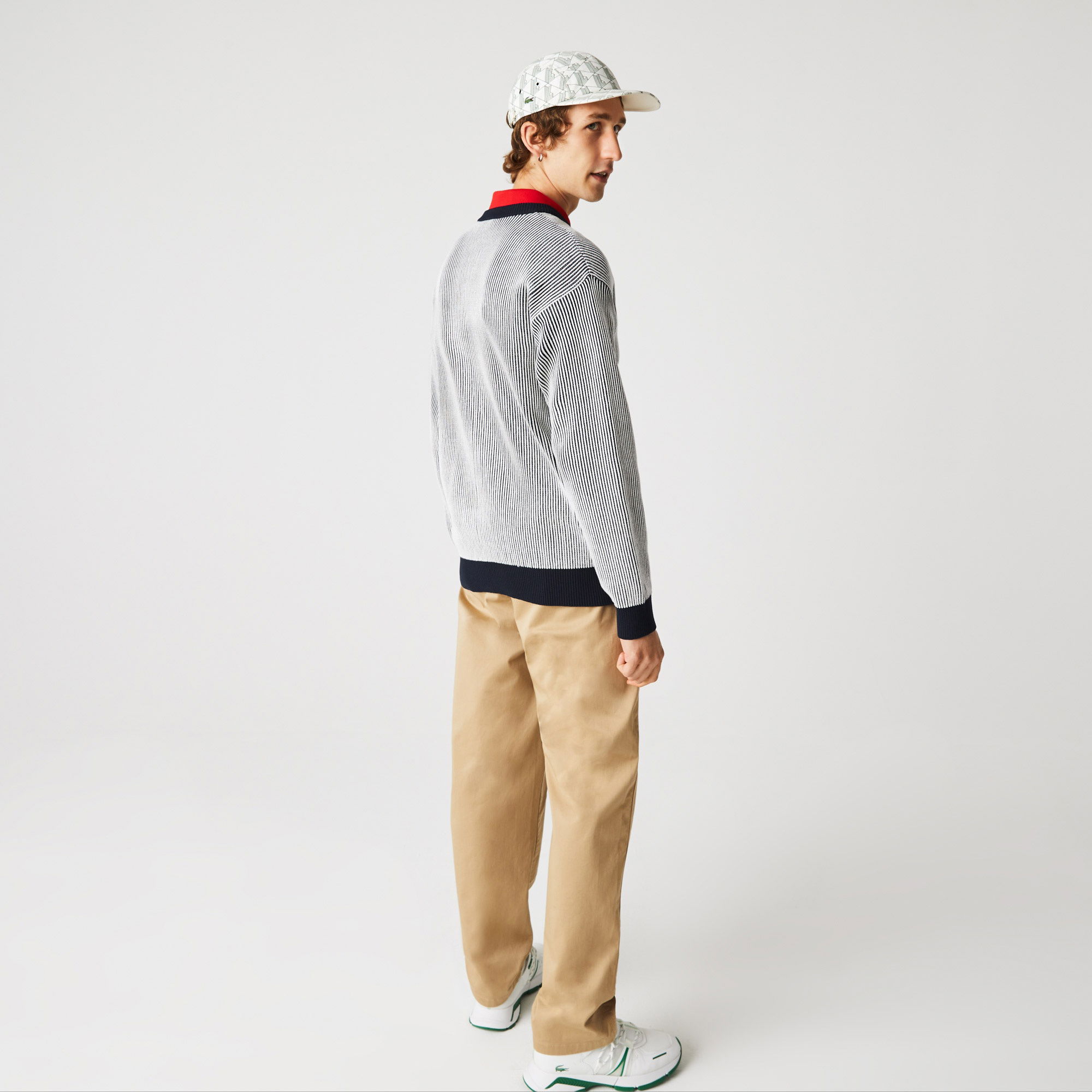 Lacoste Erkek Bisiklet Yaka Çizgili Gri Kazak