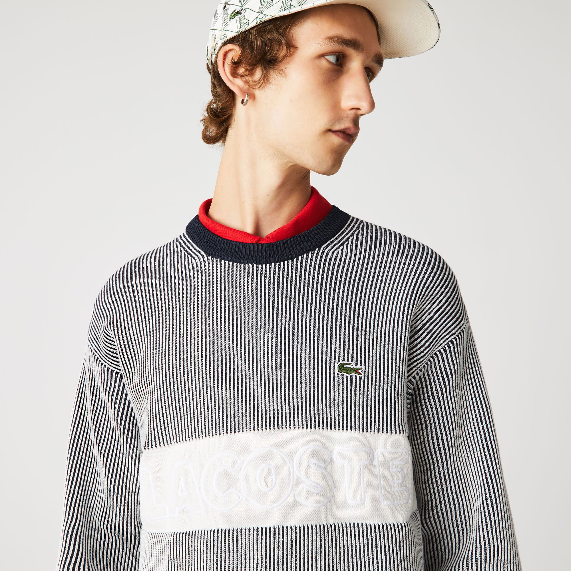 Lacoste Erkek Bisiklet Yaka Çizgili Gri Kazak